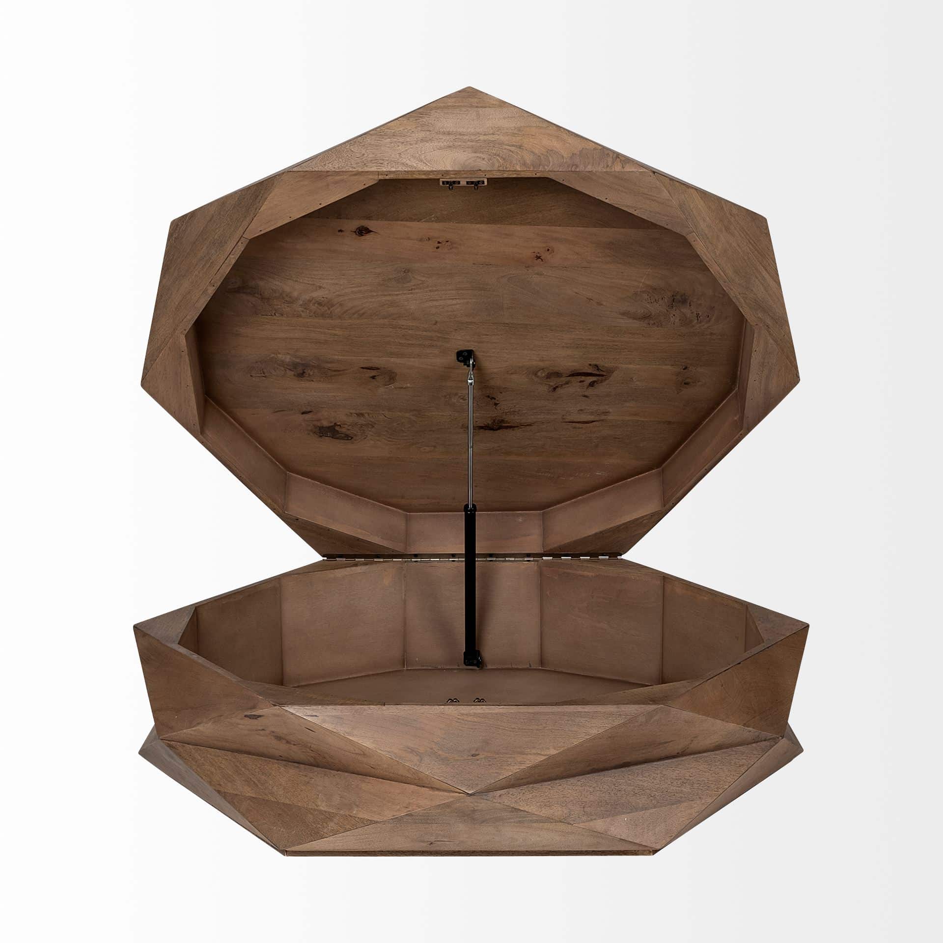 arreto hexagonal hinged solid wood top and base coffee table