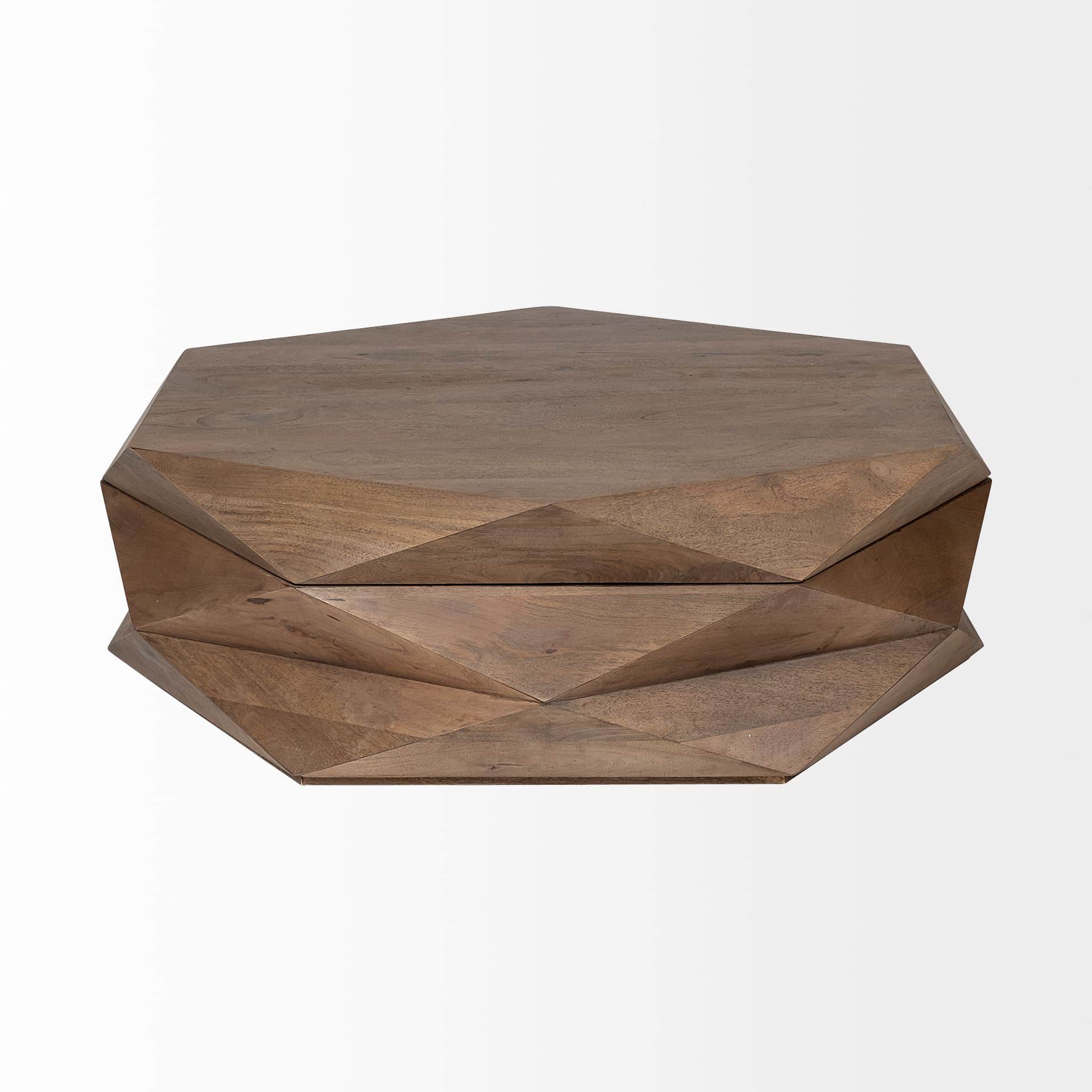 arreto hexagonal hinged solid wood top and base coffee table