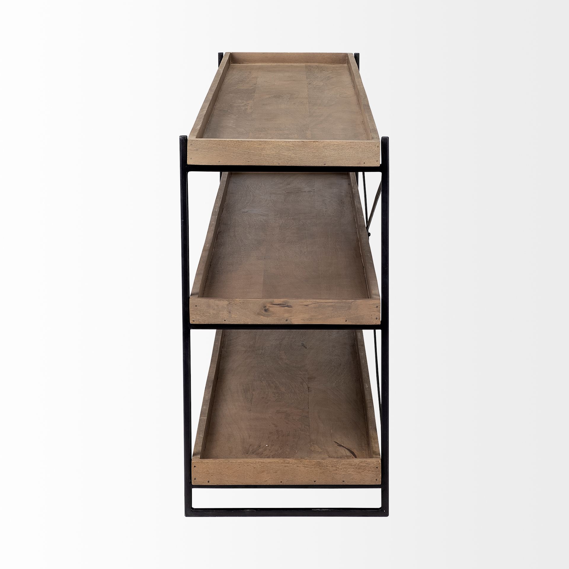 trey i 80l x 16w brown wood and black iron console table