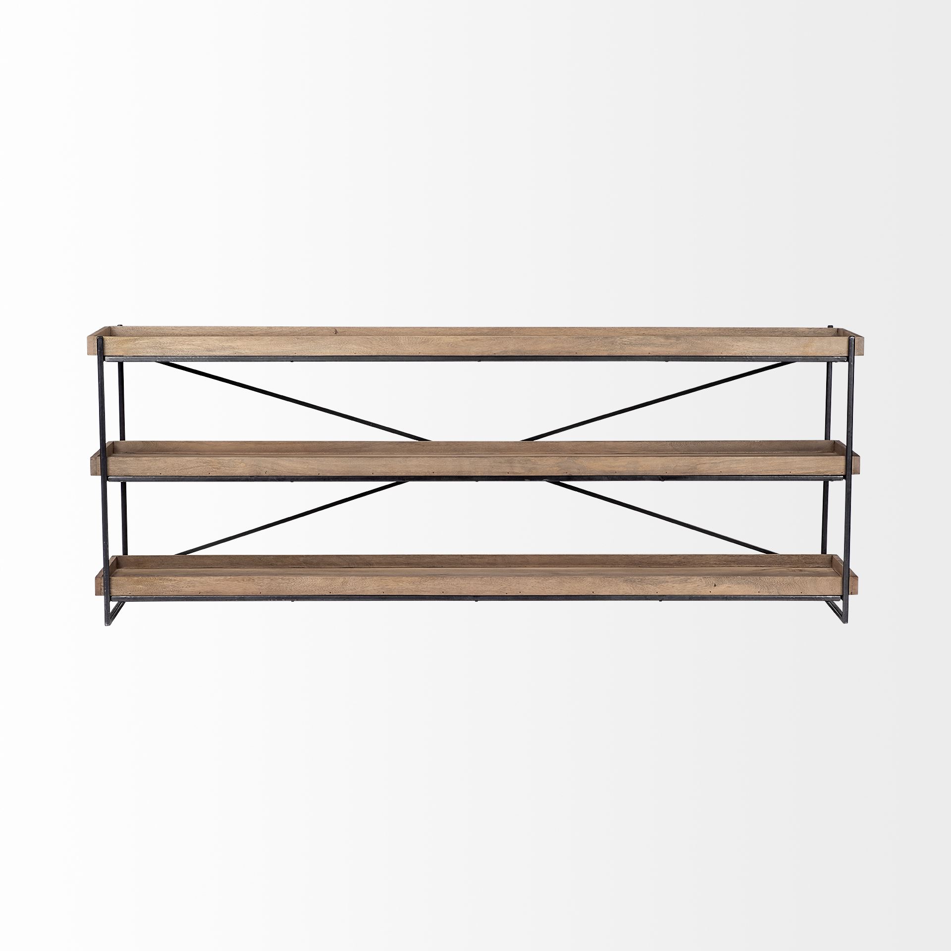 trey i 80l x 16w brown wood and black iron console table