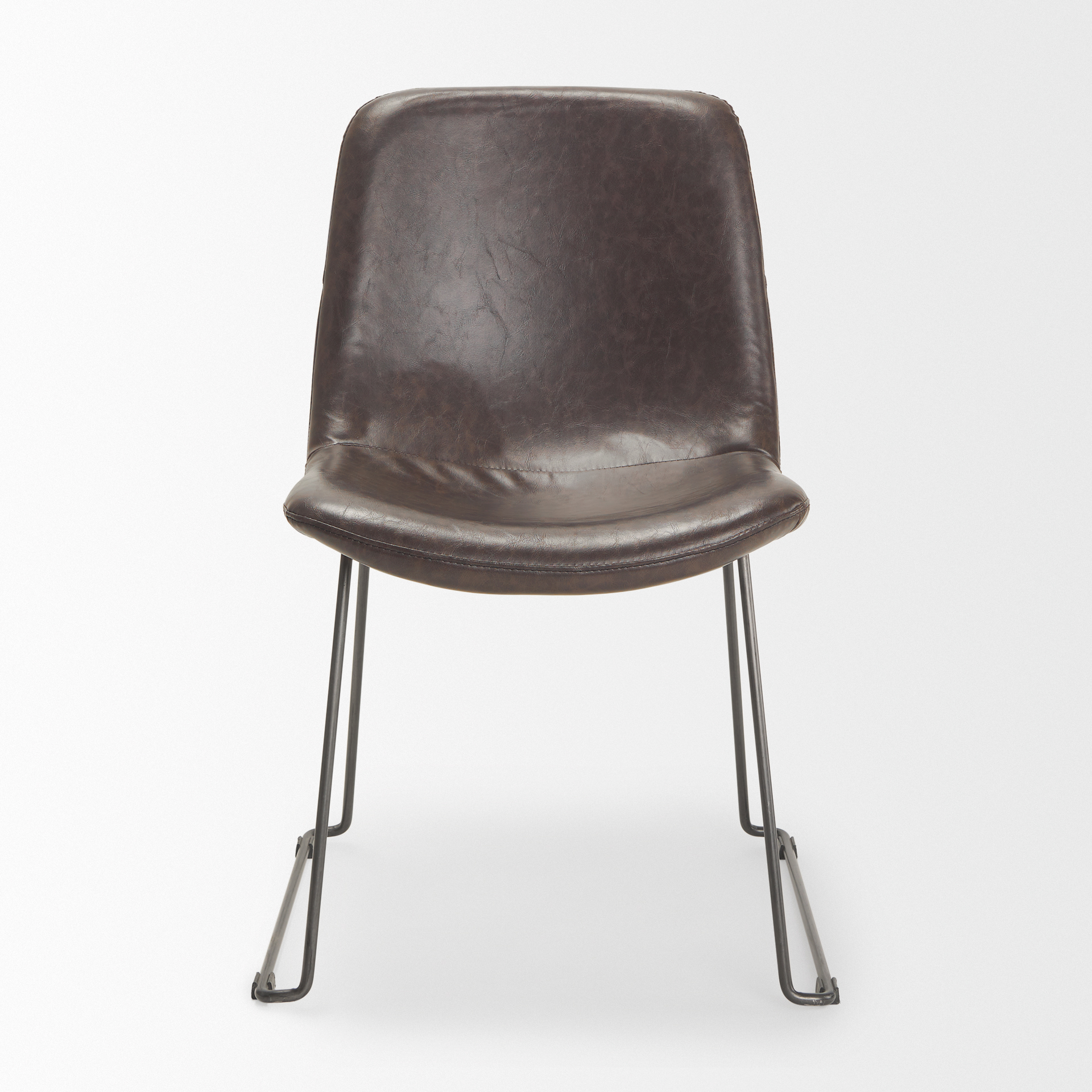 sawyer i dark brown faux-leather seat black iron frame dining chair