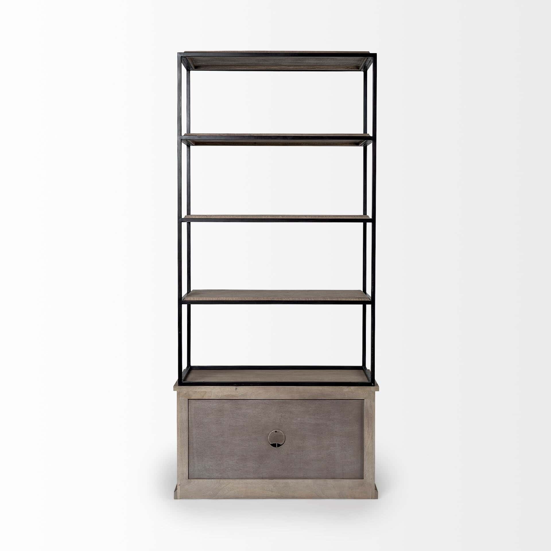 braxton ii light brown wood and iron three shelf shelving unit 41.5l x 18.5w x 9