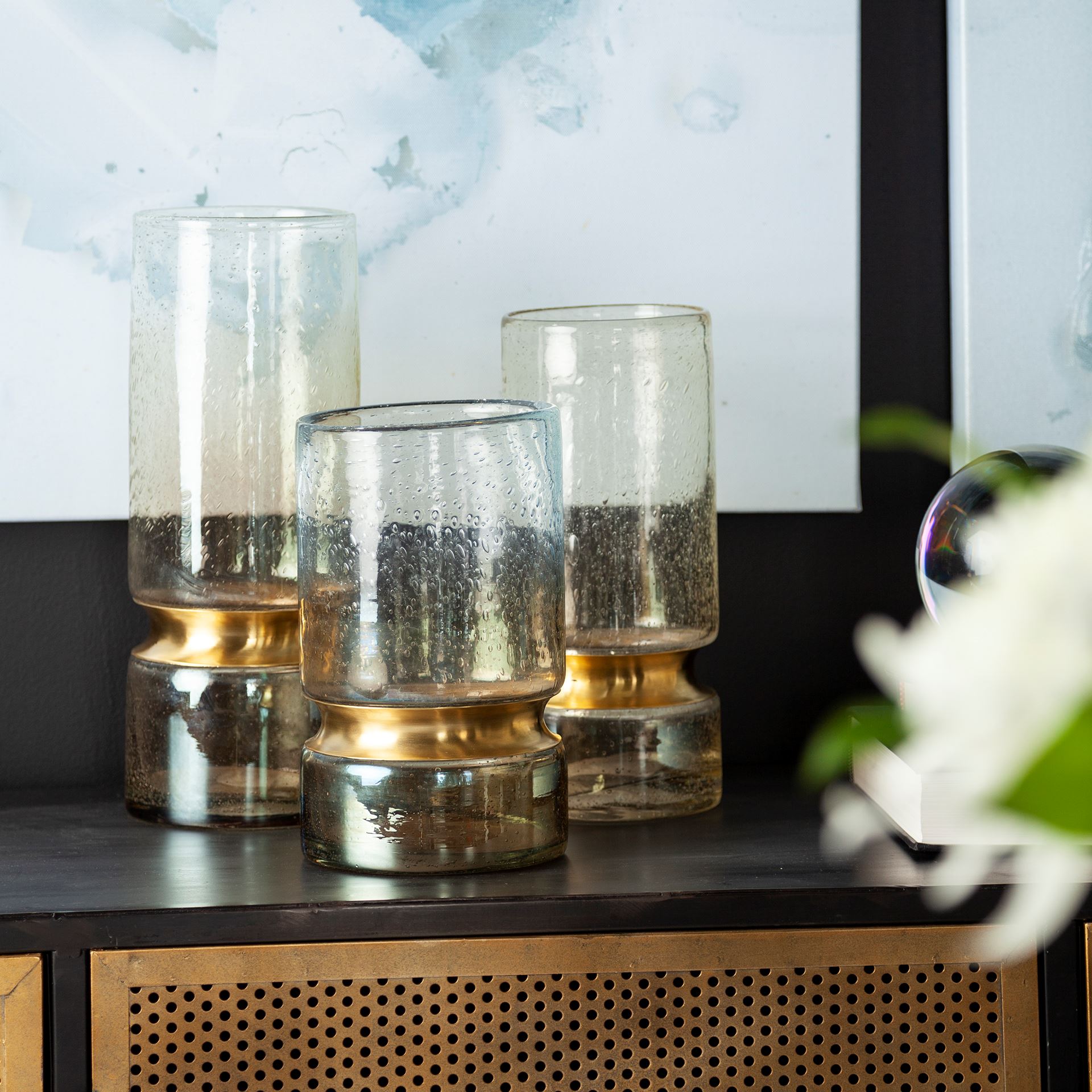 adriatic ii large brushed gold metal glass vase