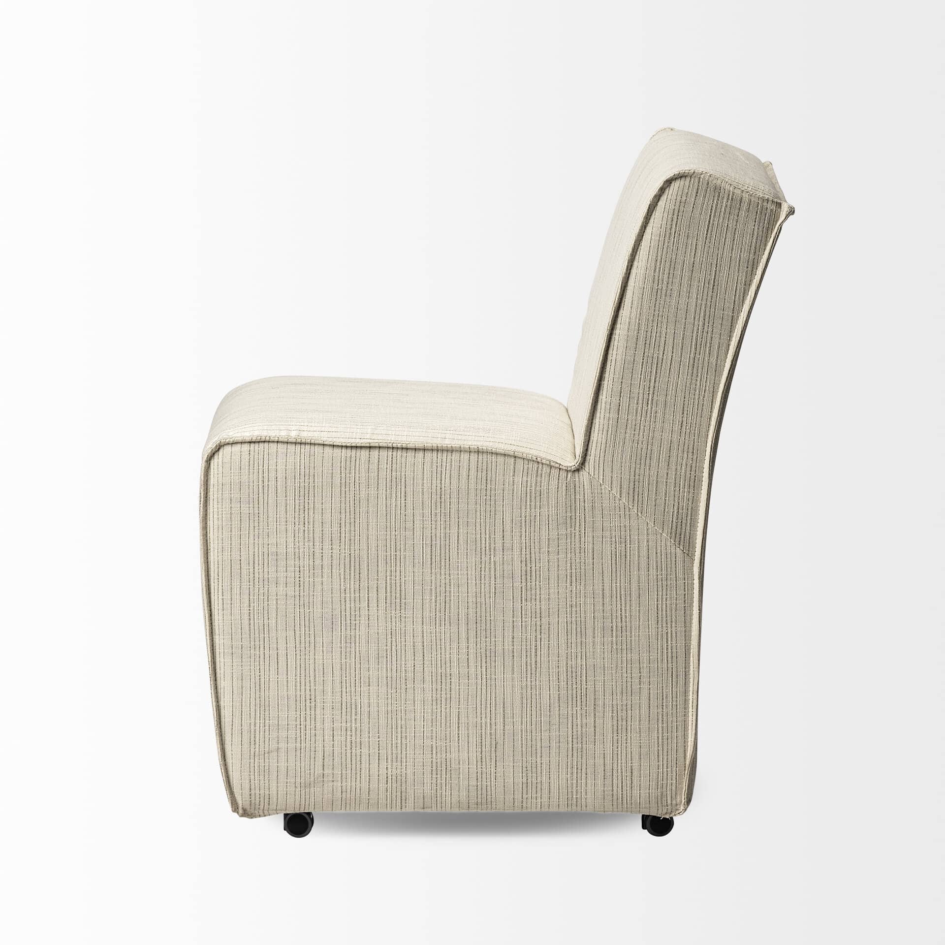 damon fully upholstered cream-toned fabric dining chair on casters