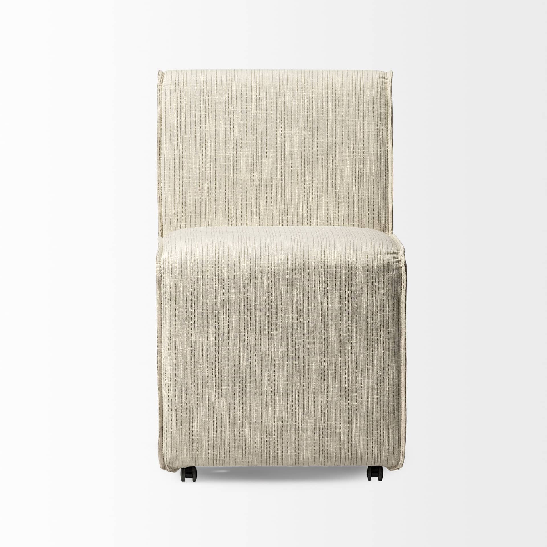 damon fully upholstered cream-toned fabric dining chair on casters