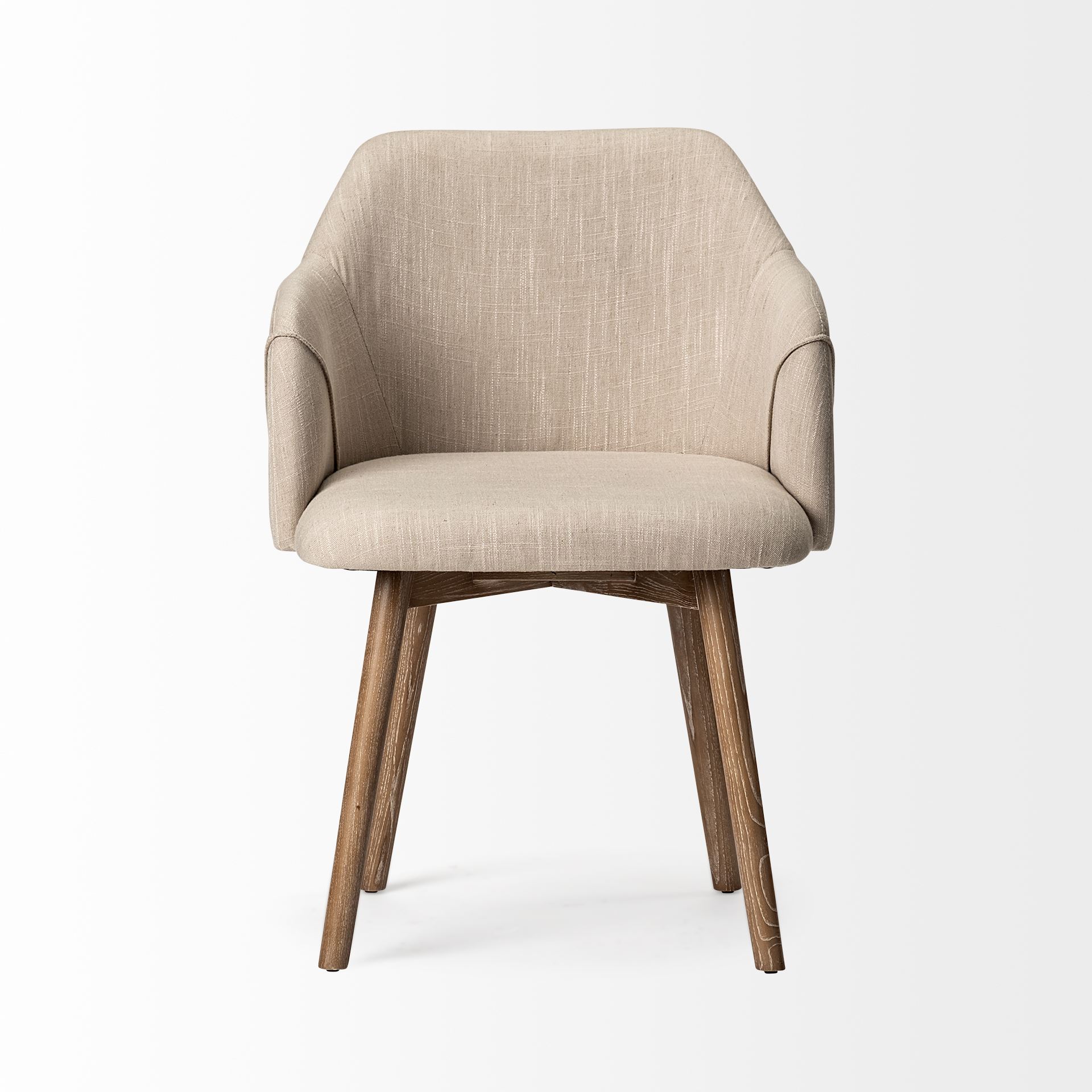 ronald ii cream fabric wrap brown wooden base dining chair