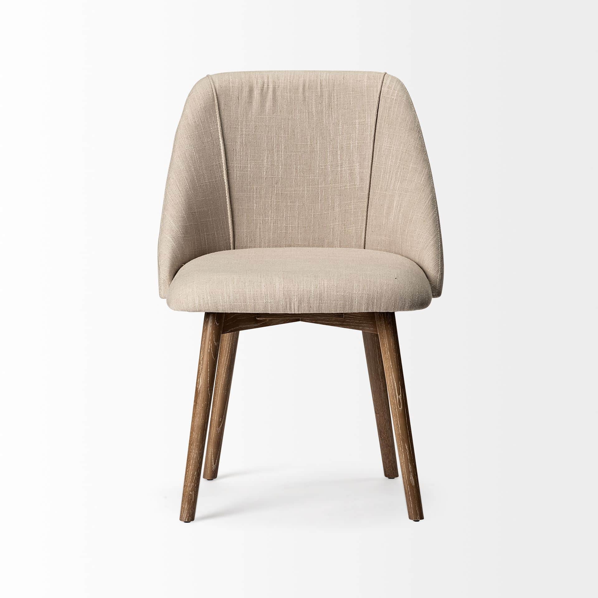 ronald i cream fabric wrap brown wooden base dining chair