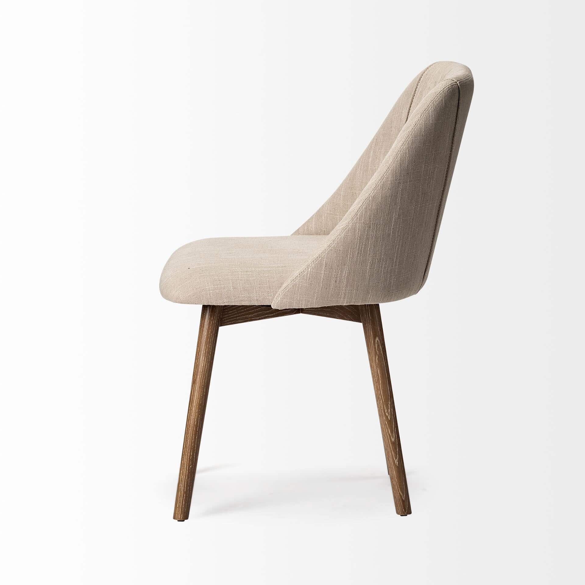 ronald i cream fabric wrap brown wooden base dining chair
