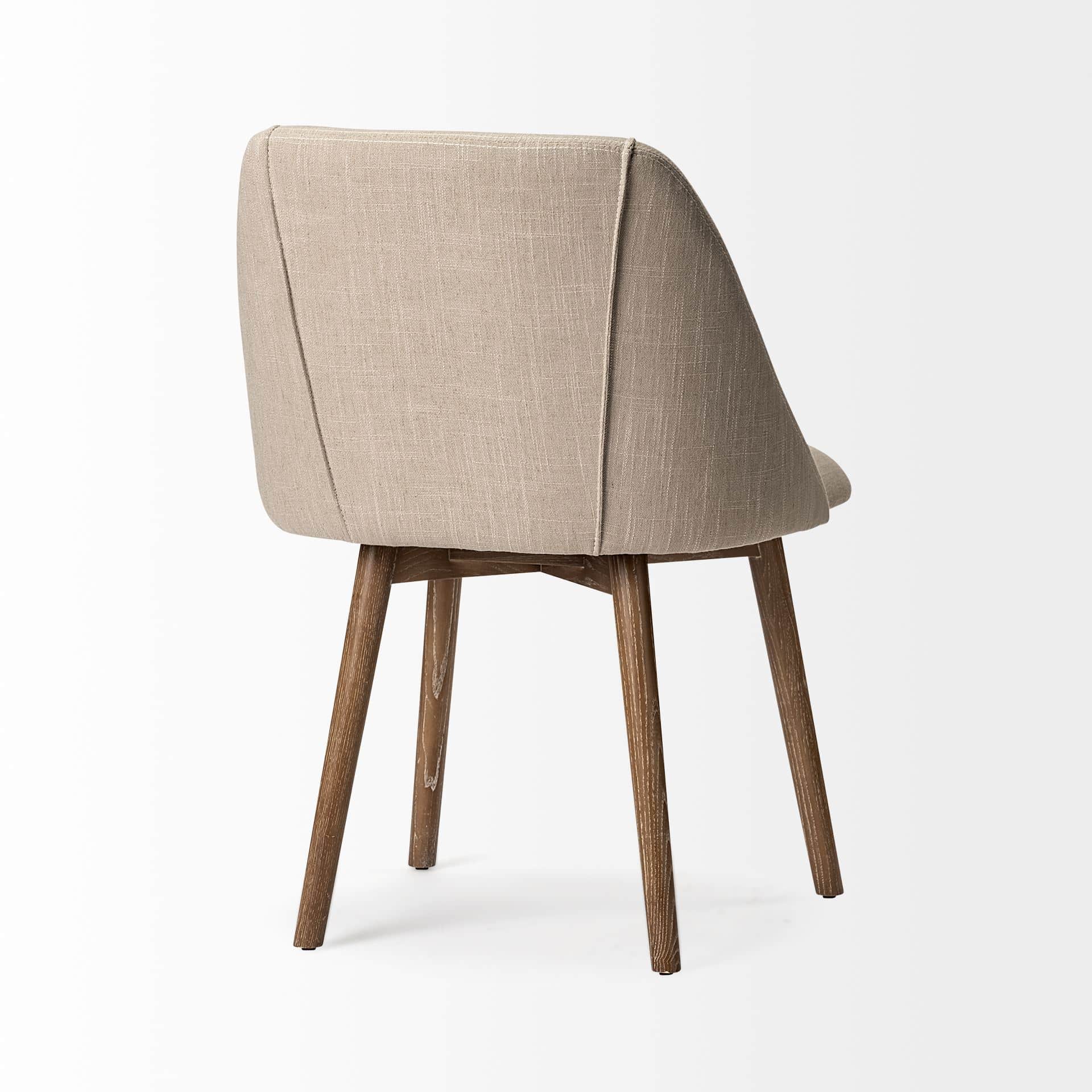 ronald i cream fabric wrap brown wooden base dining chair
