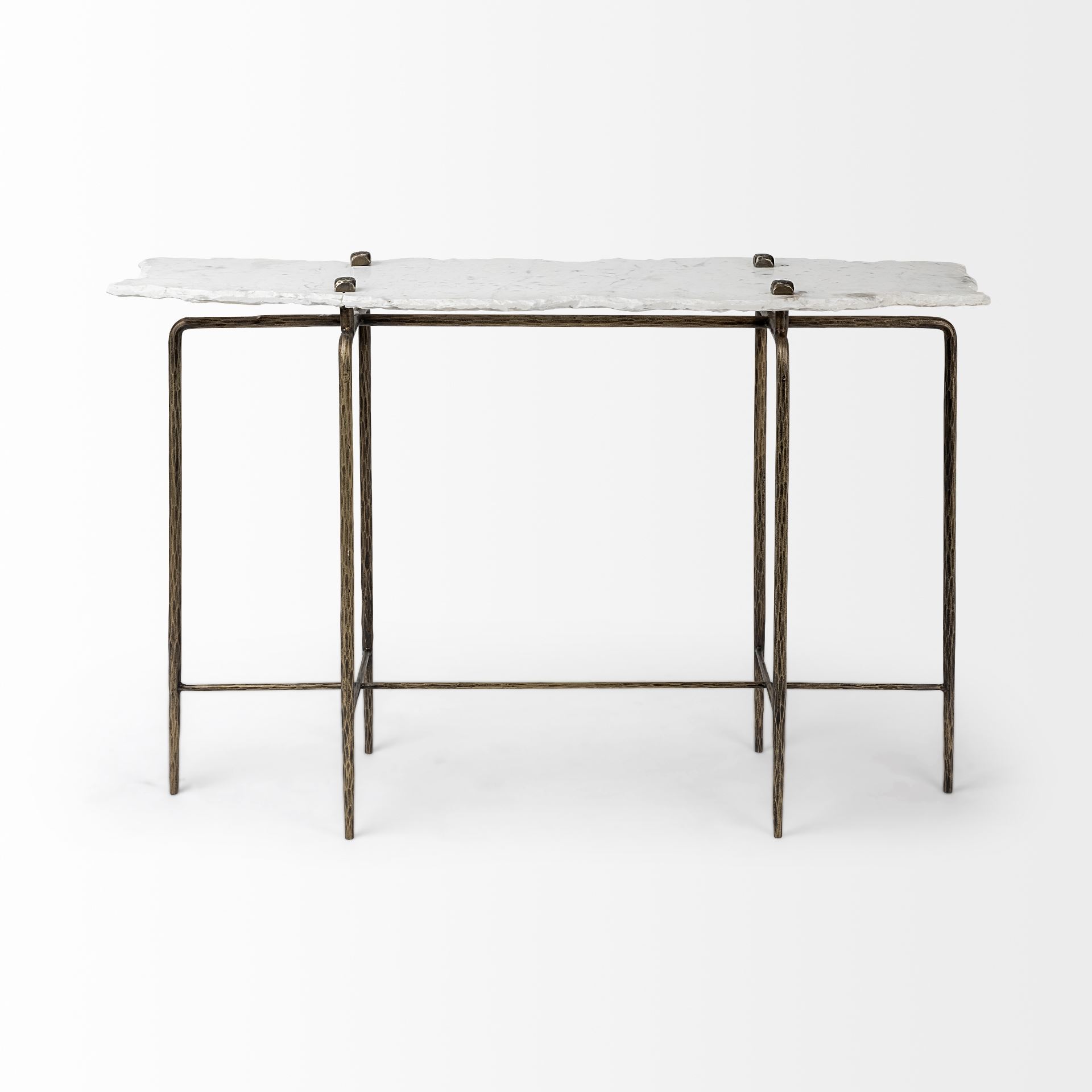 pinera iii 49l x 17w white marble top gold-toned iron base console table