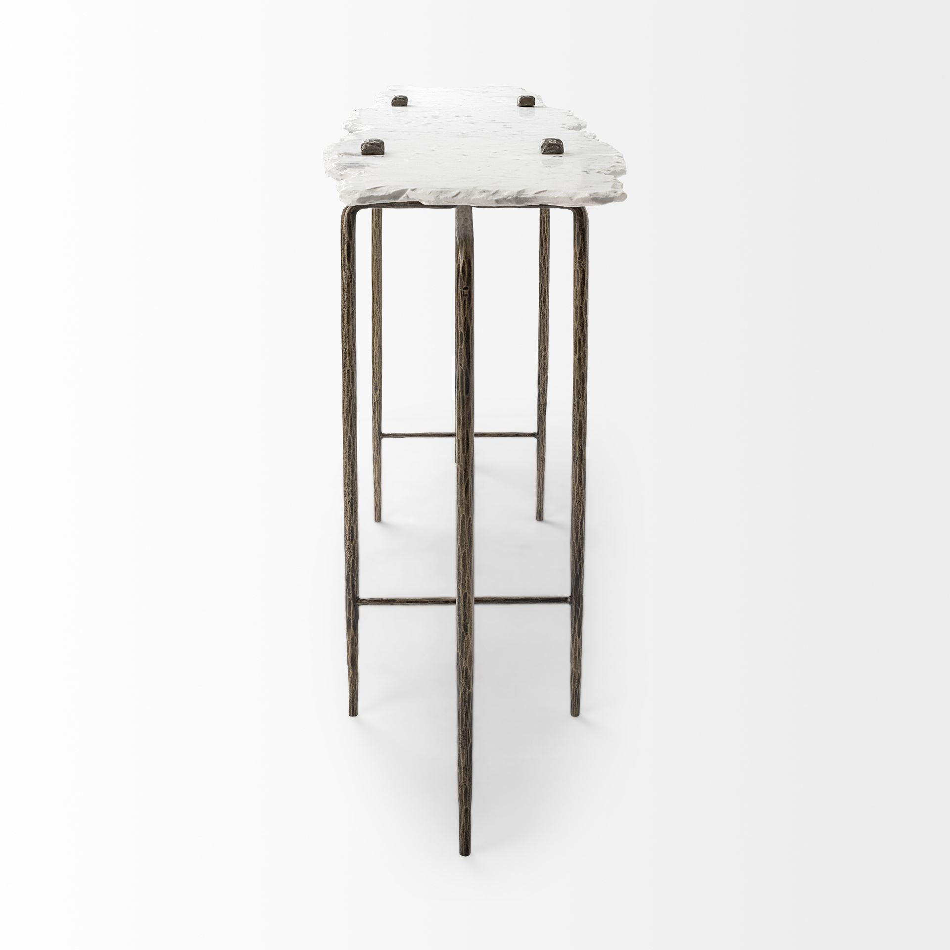 pinera iii 49l x 17w white marble top gold-toned iron base console table