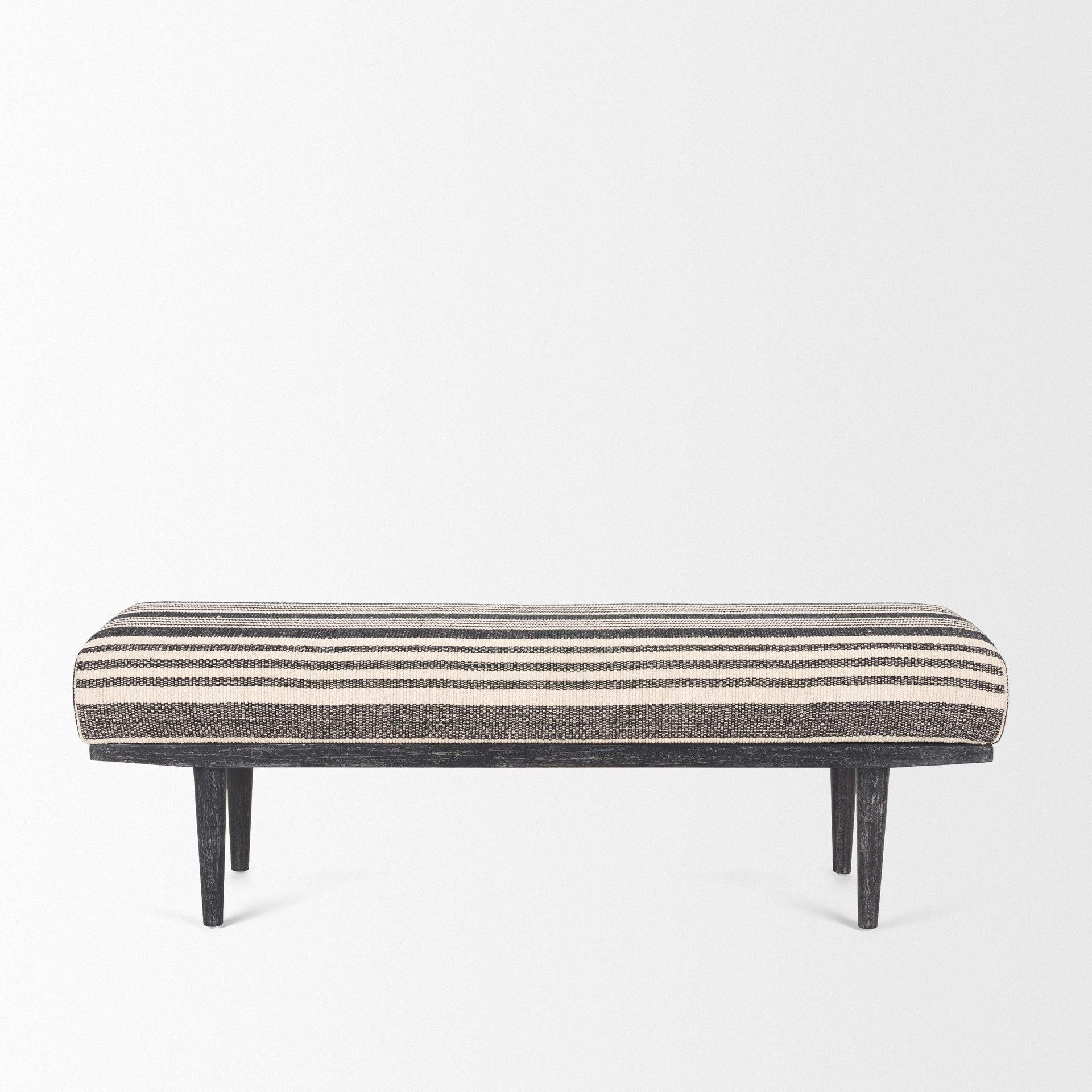 shae black wood w/ black and cream upholstered bench