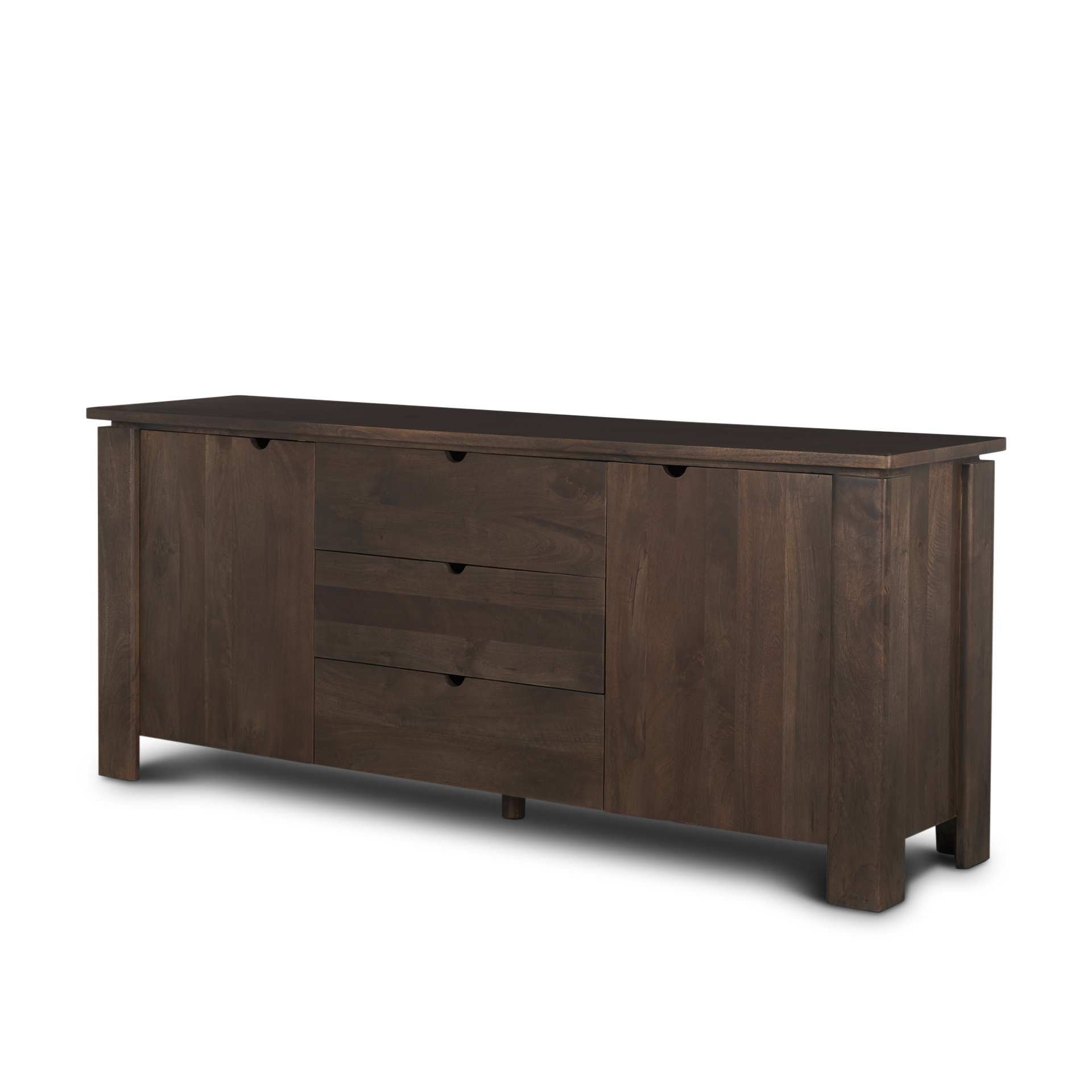 wallen 2 door solid dark brown wood w/ 3 drawers sideboard