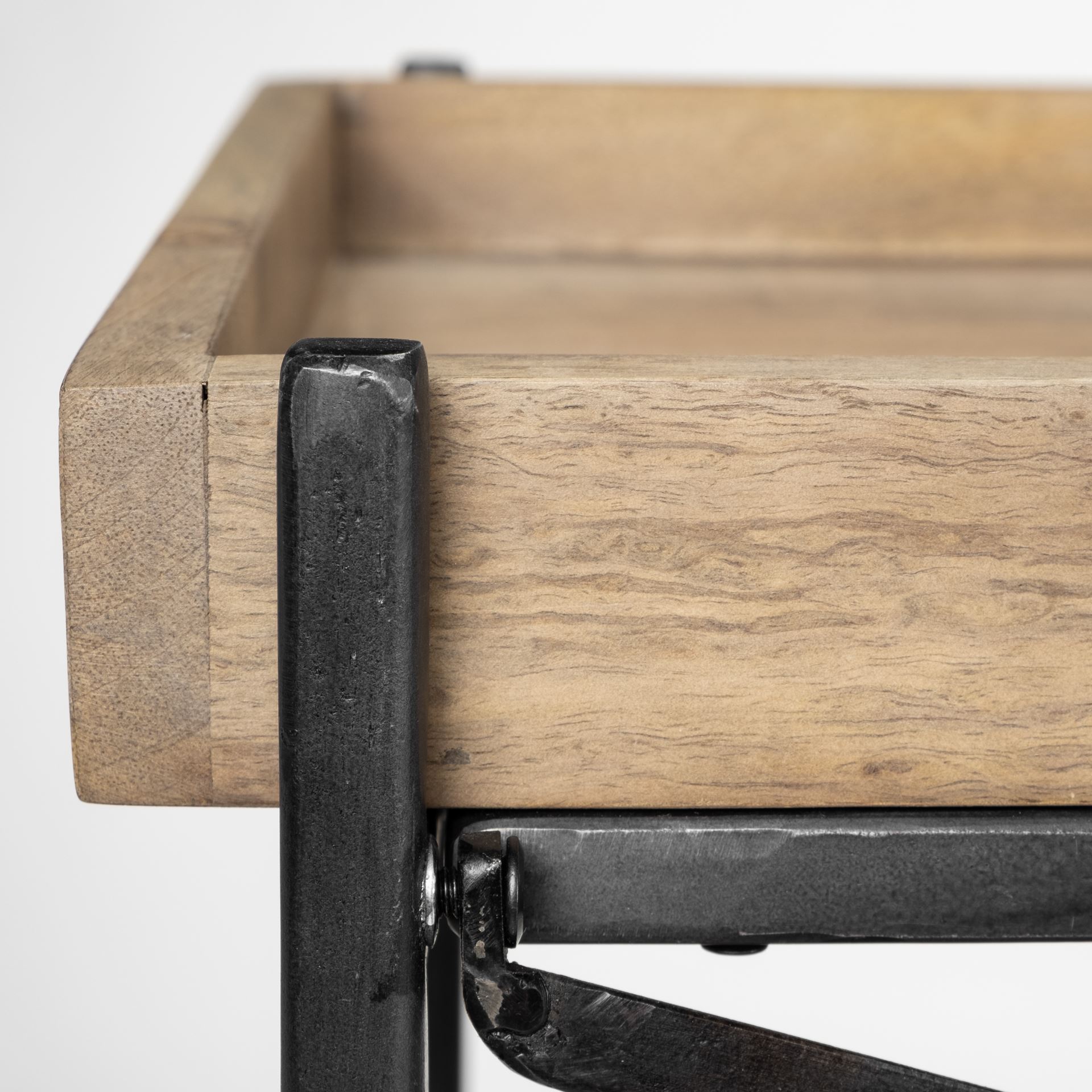 trey i 80l x 16w brown wood and black iron console table