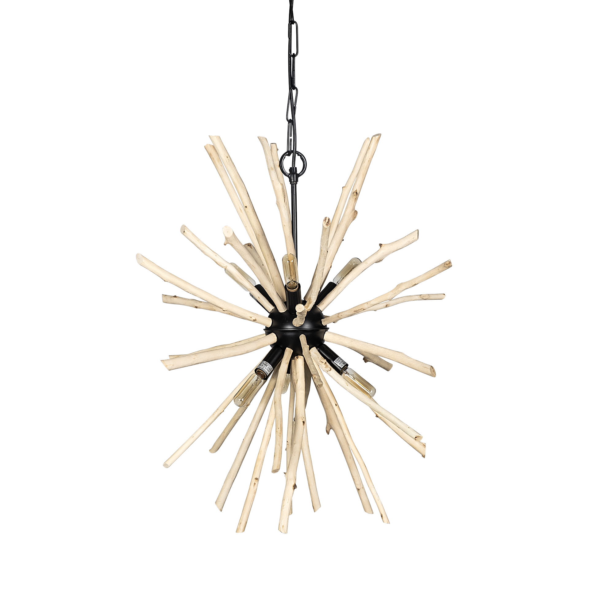 jules 25x25 blonde wood and black metal six bulb chandelier light