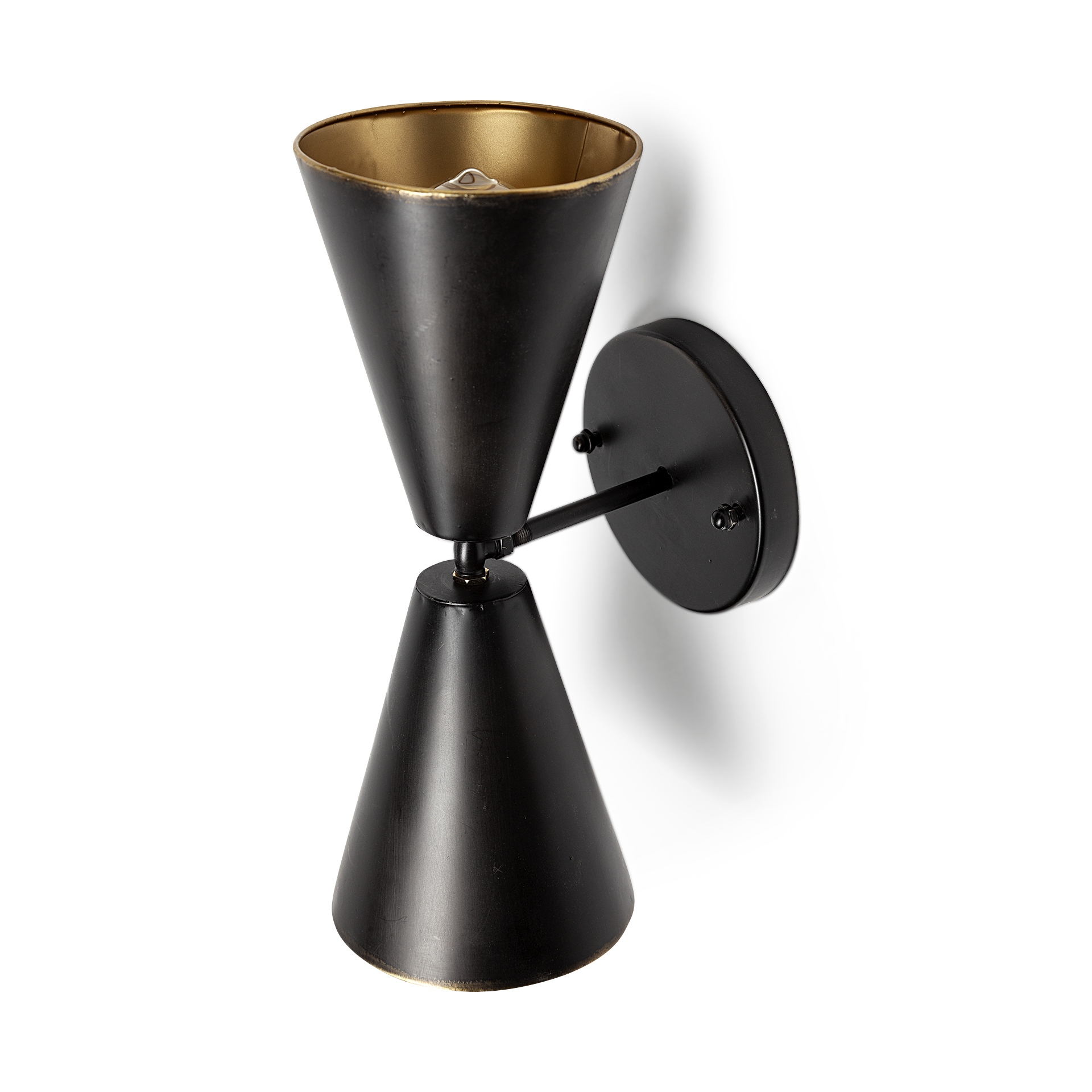 eris ii 7.3x12.6 black metal w/gold accent double-cone wall sconce