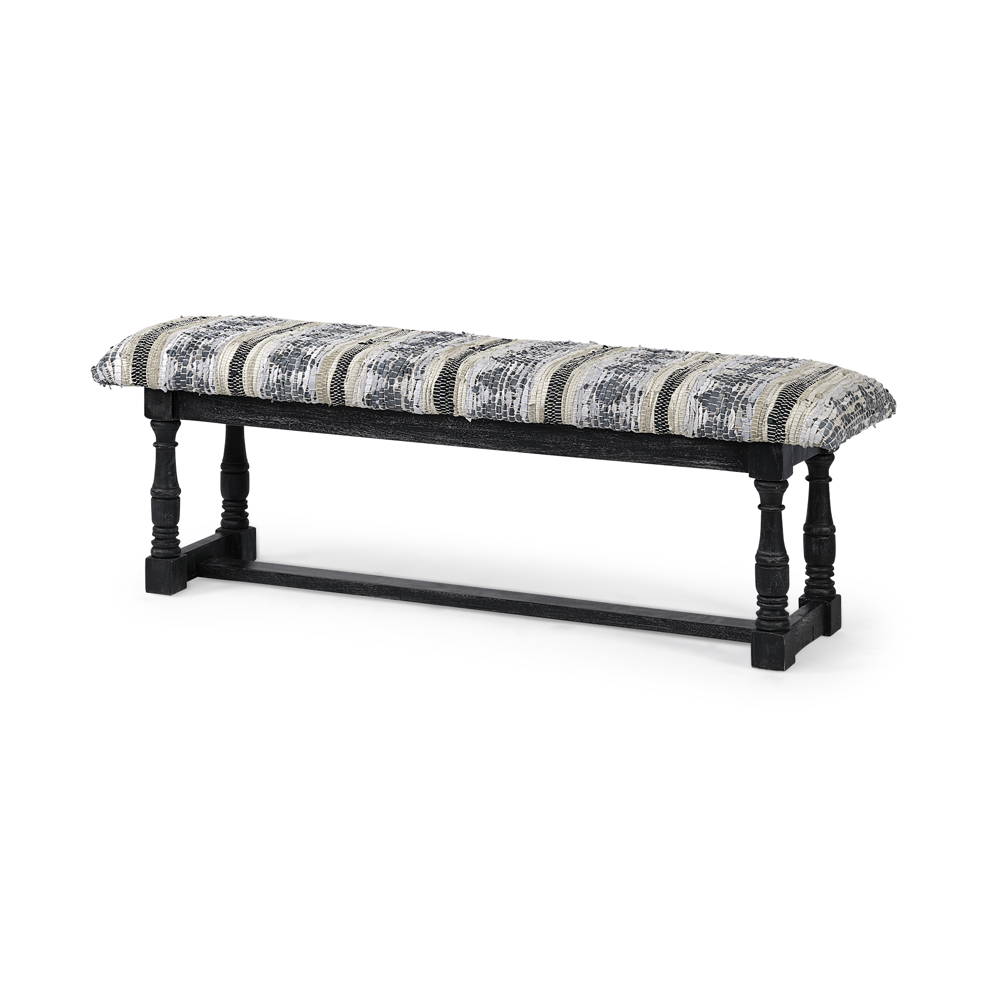 denison ii 56l x 15w black wood base woven-leather cushion top accent bench