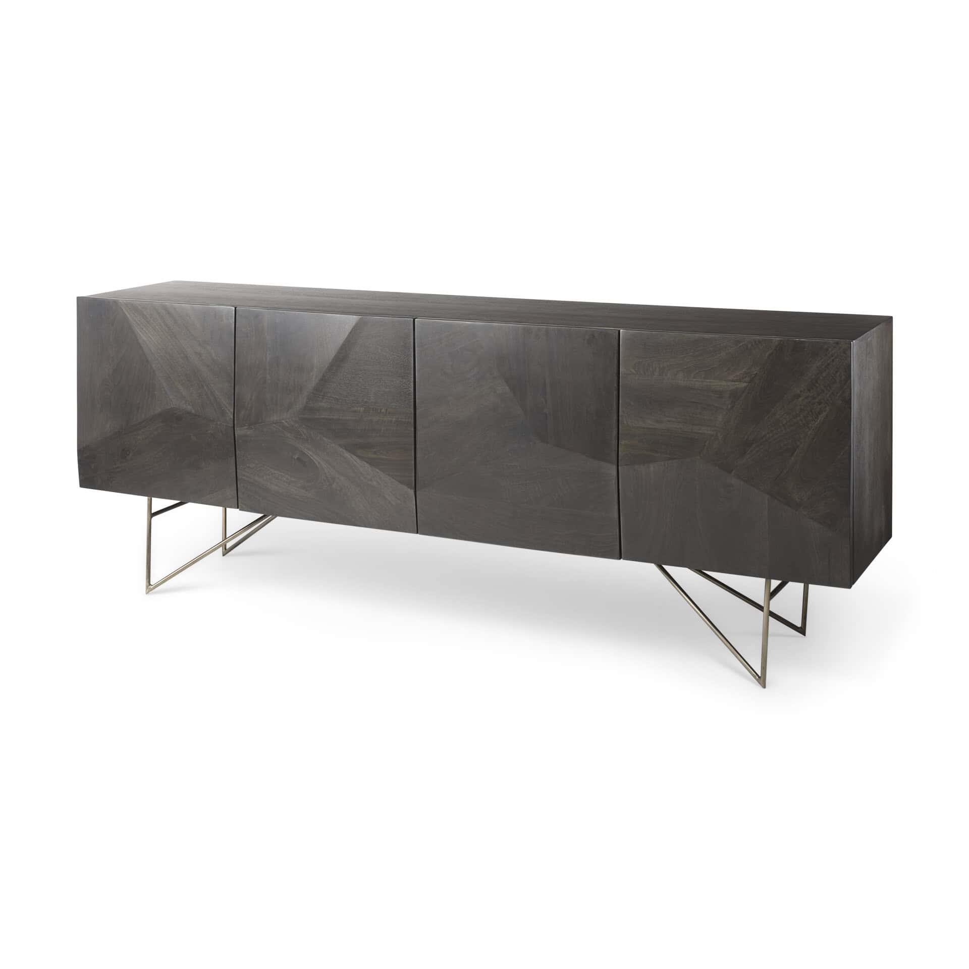 darwin 80x17.5 brown solid wood gold metal base 4 cabinet door sideboard