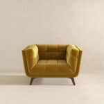 Gold Velvet Mid Century Modern Lounge Chair With Walnut Legs