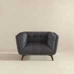 Grey Linen Mid-Century Modern Lounge Chair with Walnut Legs