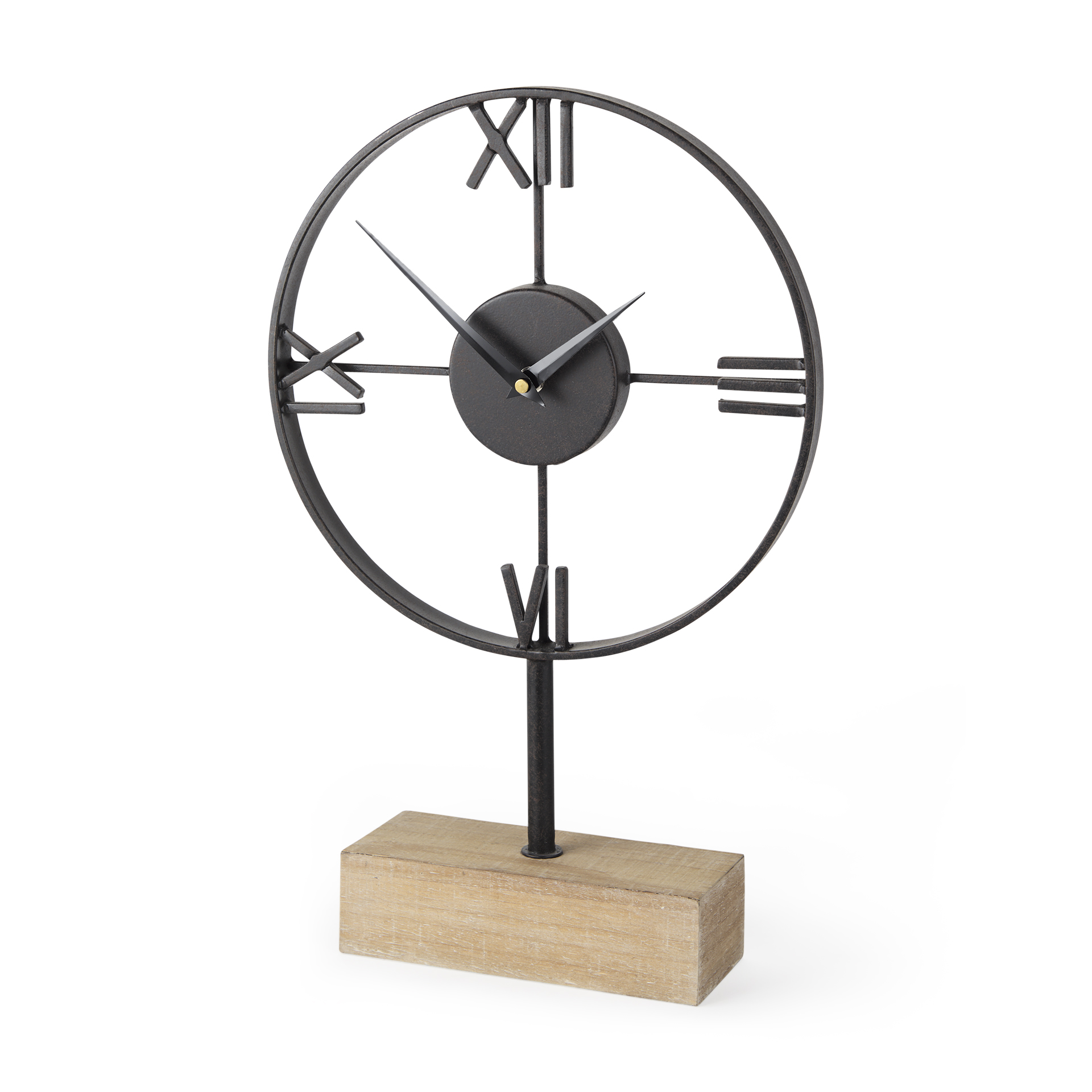 oris black metal/wood open frame table clock