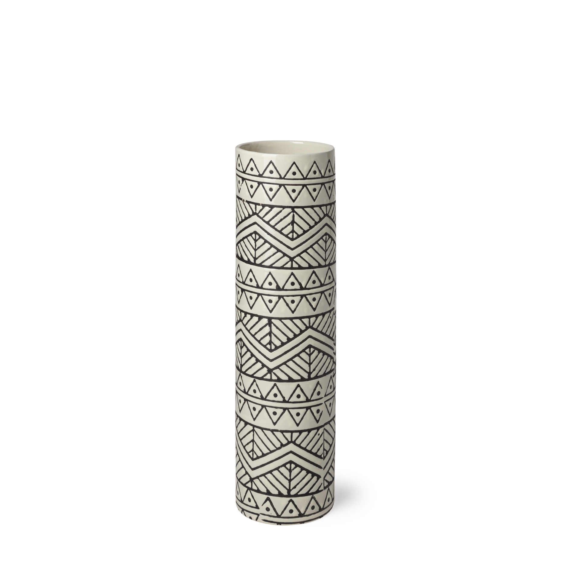 uhura i small cream black patterned cylindrical vase