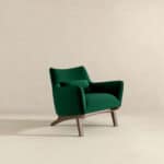Green Velvet Mid Century Modern Armchair with Wood Legs