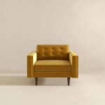 Gold Velvet Mid-Century Modern Lounge Chair with Walnut Legs