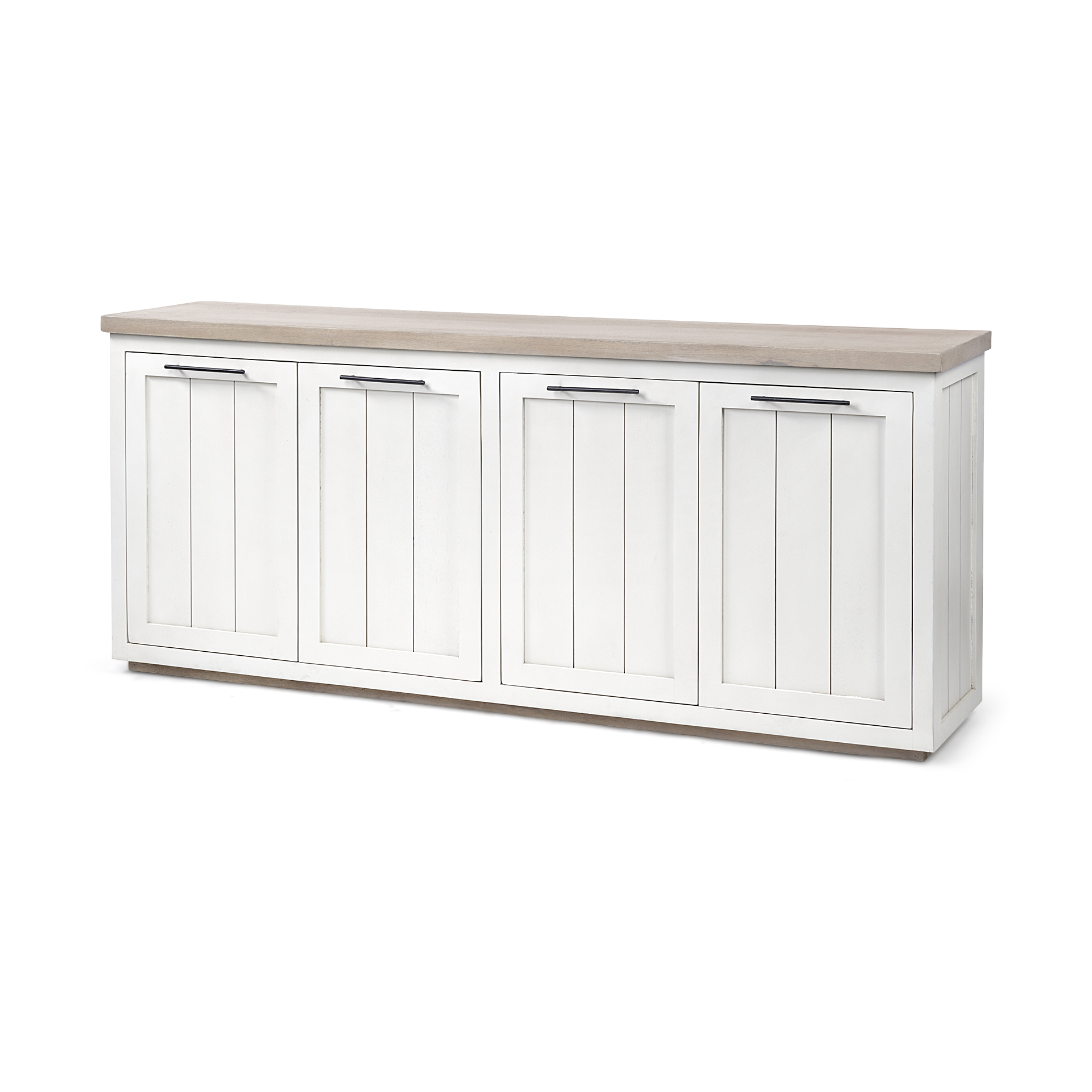 fairview iii solid wood brown top & white frame 4 cabinet door sideboard