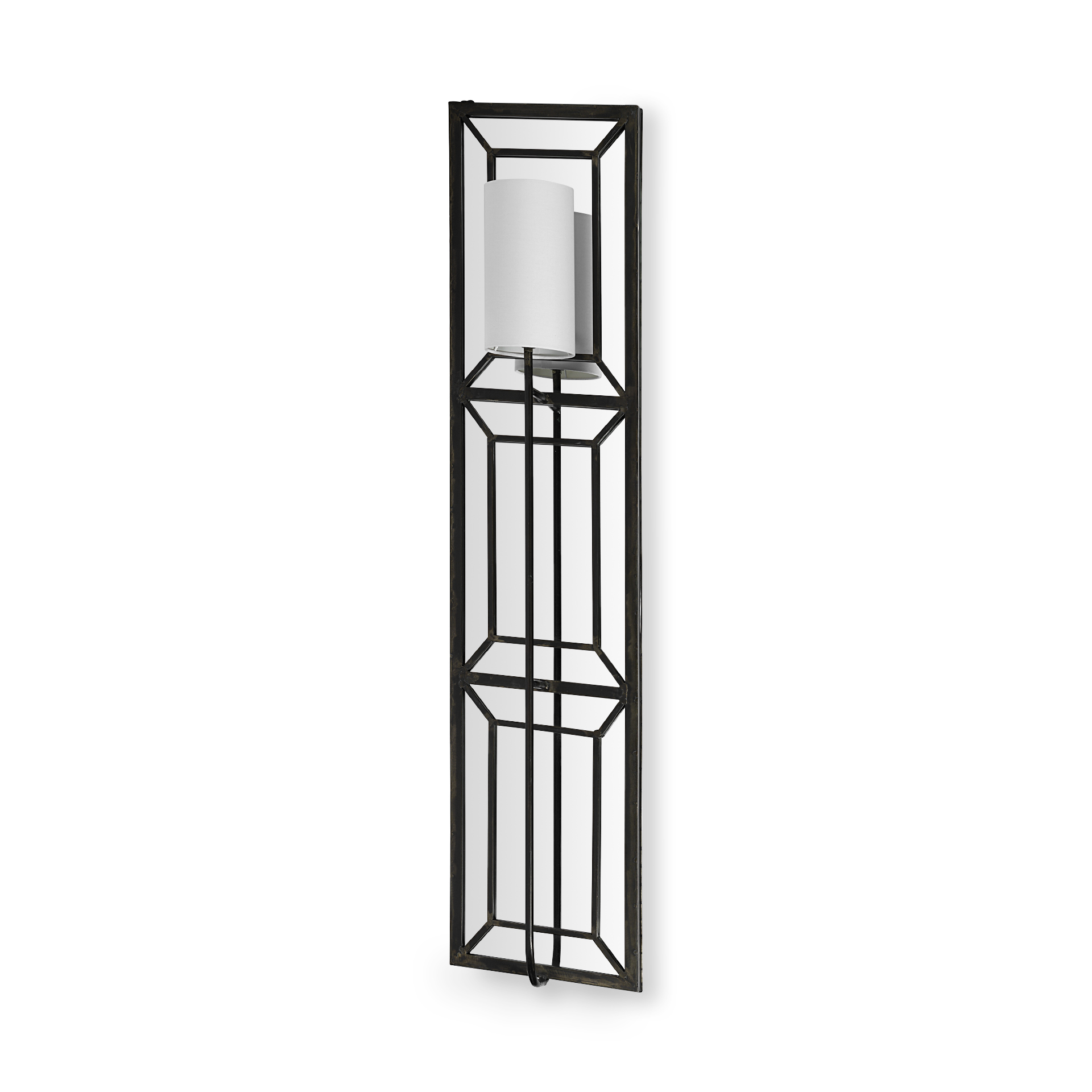 noah 12.2x55 black metal w/white fabric shade rectangular wall sconce
