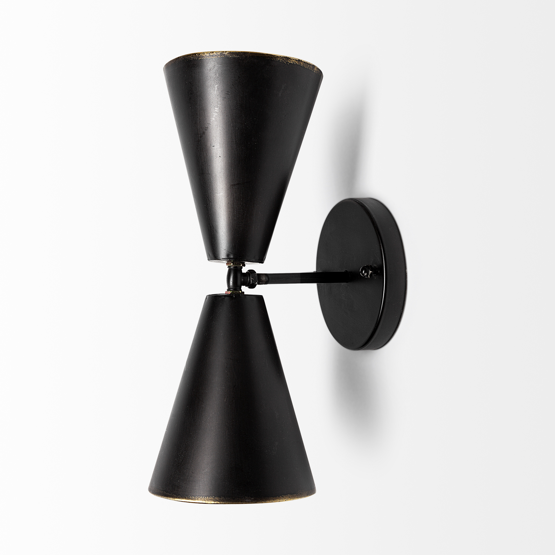 eris ii 7.3x12.6 black metal w/gold accent double-cone wall sconce