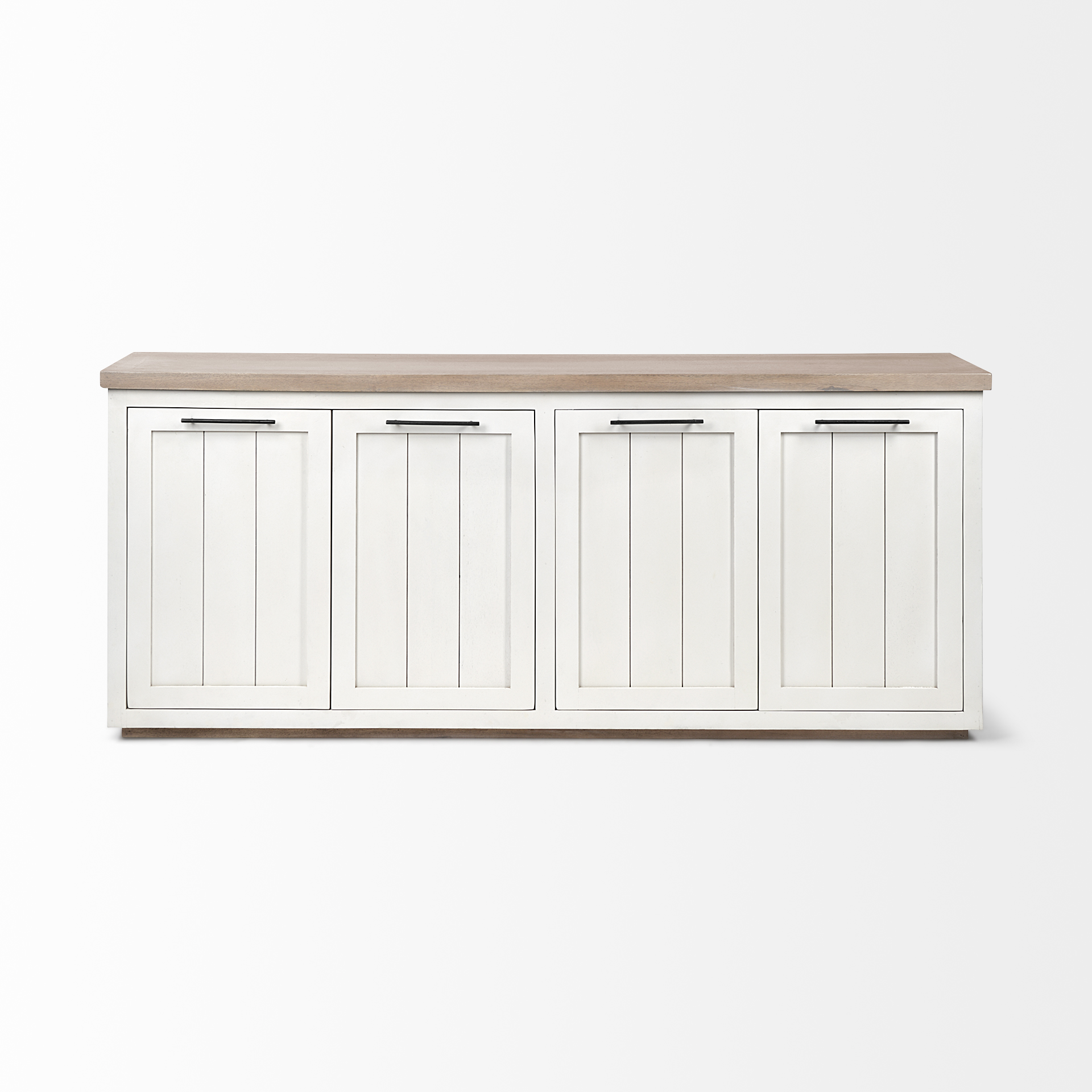 fairview iii solid wood brown top & white frame 4 cabinet door sideboard