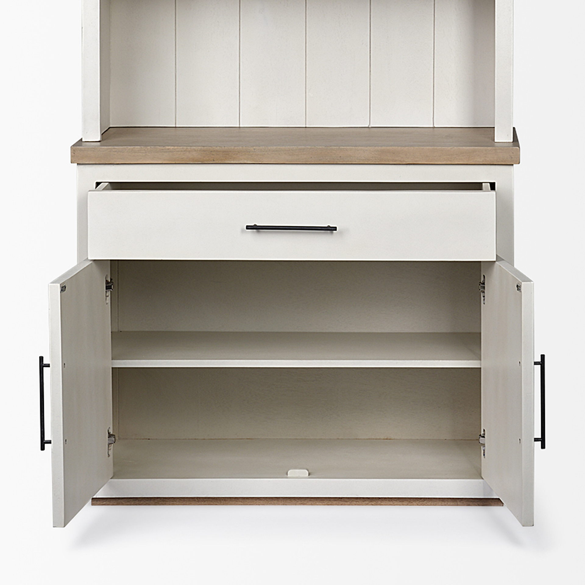 fairview i white and medium brown wood three shelf shelving unit