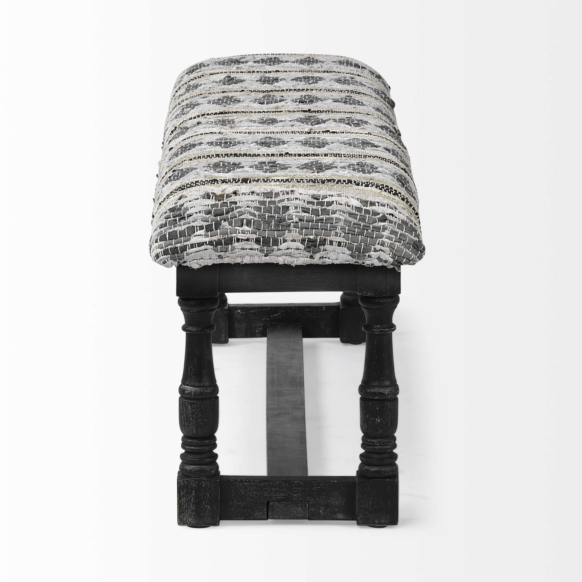 denison ii 56l x 15w black wood base woven-leather cushion top accent bench