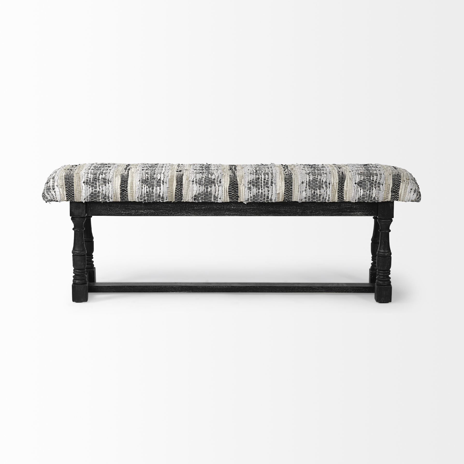 denison ii 56l x 15w black wood base woven-leather cushion top accent bench