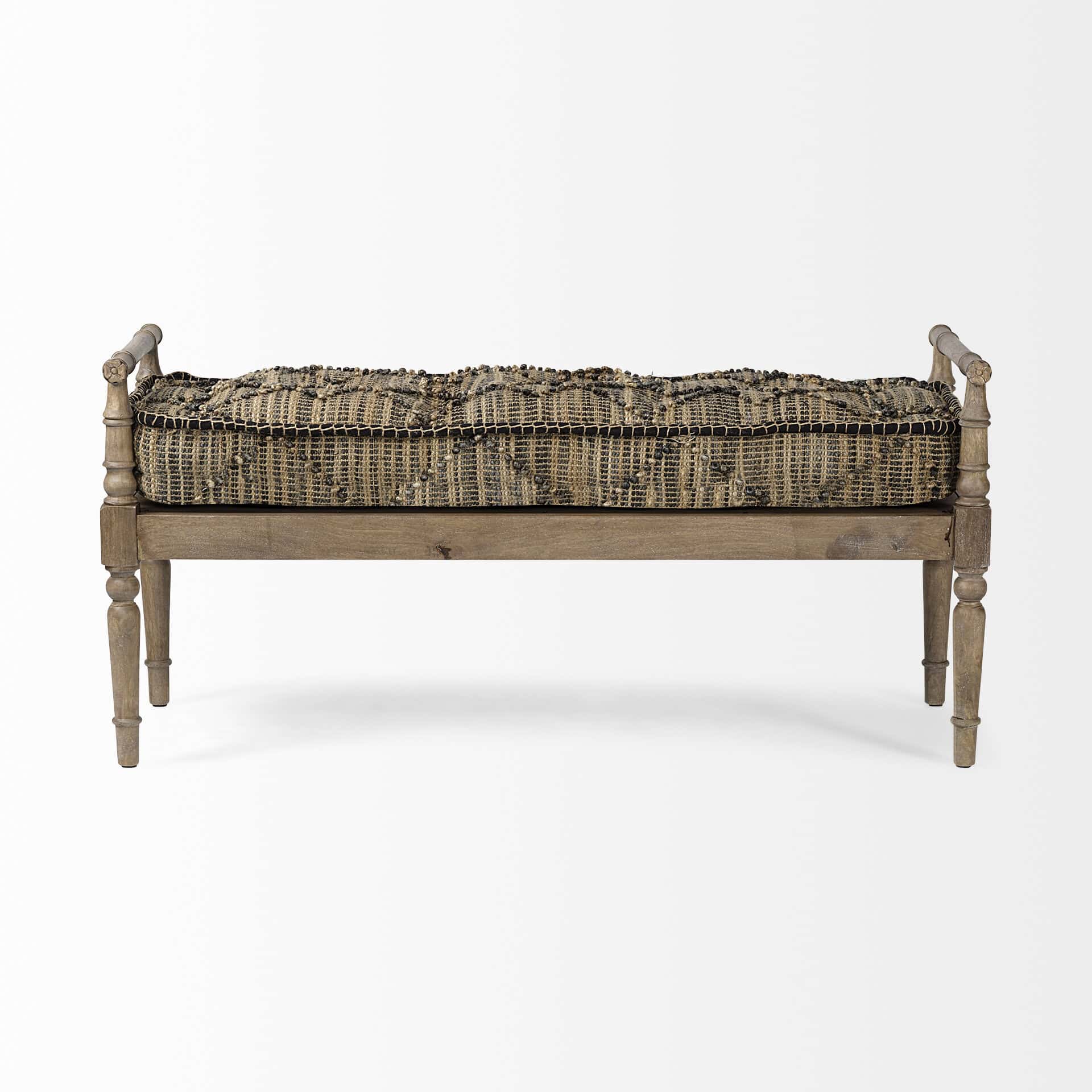 fullerton ii 57l x 21w jute patterned top w/brown wood base accent bench