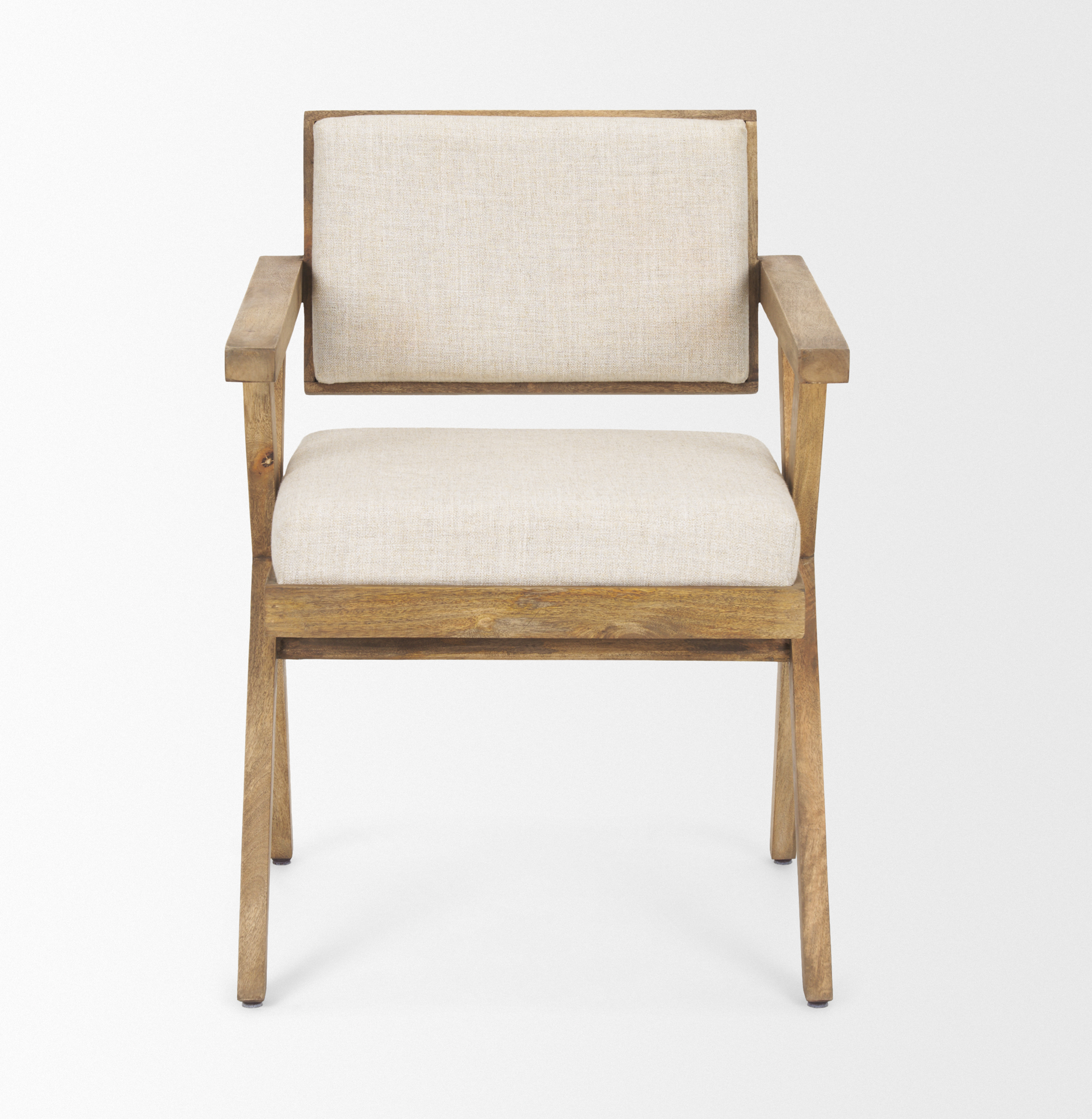 topanga i cream fabric wrap medium brown wooden frame dining chair