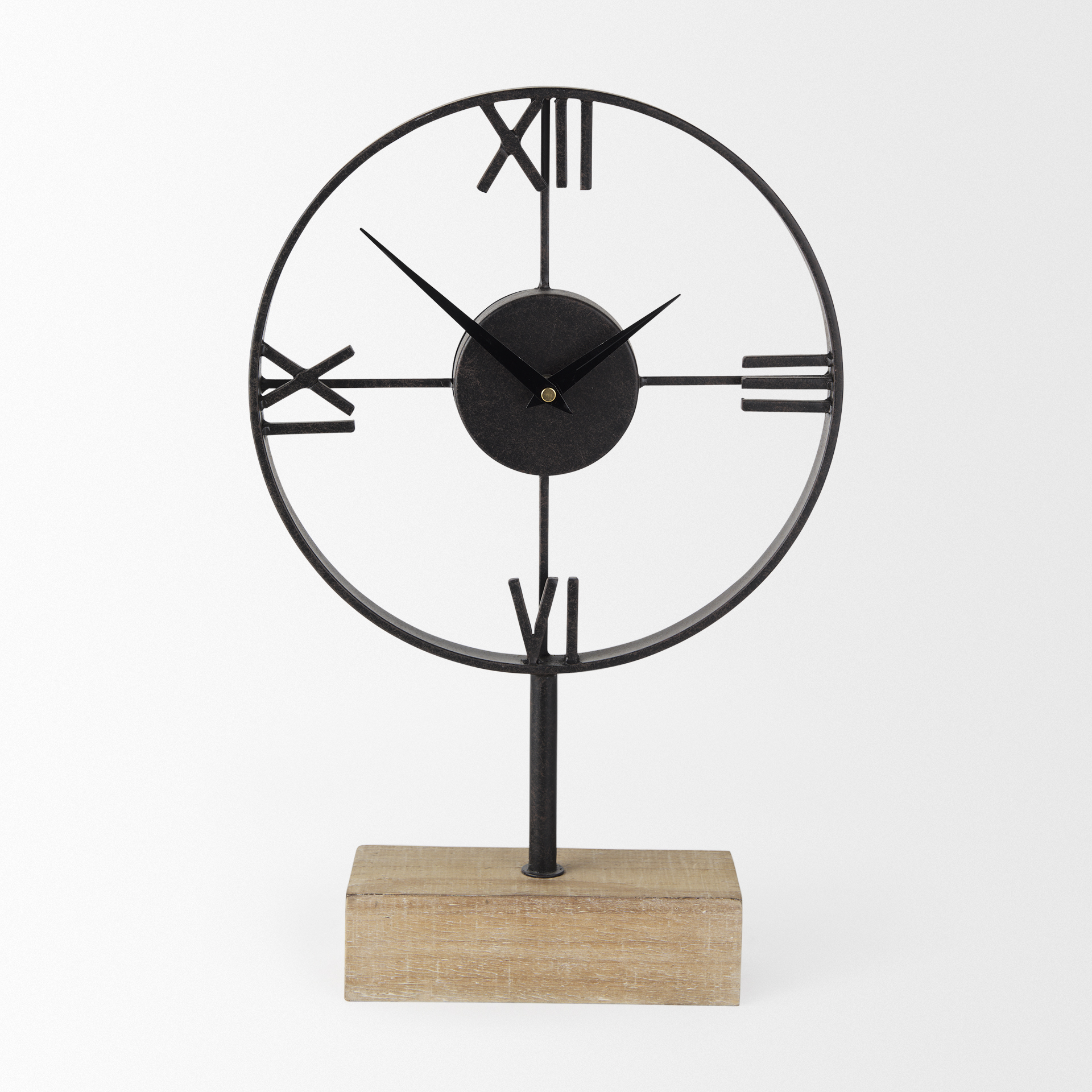 oris black metal/wood open frame table clock