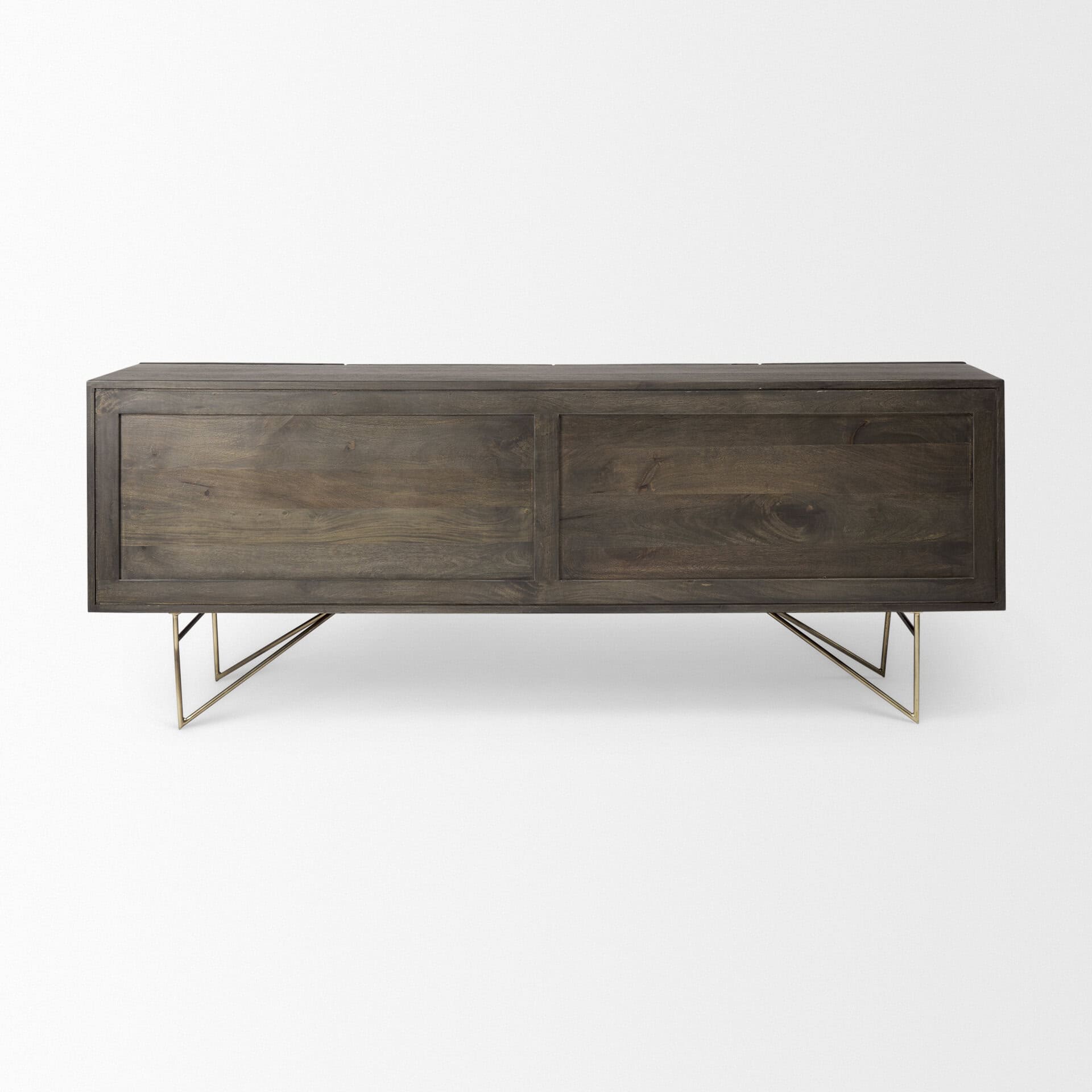 darwin 80x17.5 brown solid wood gold metal base 4 cabinet door sideboard
