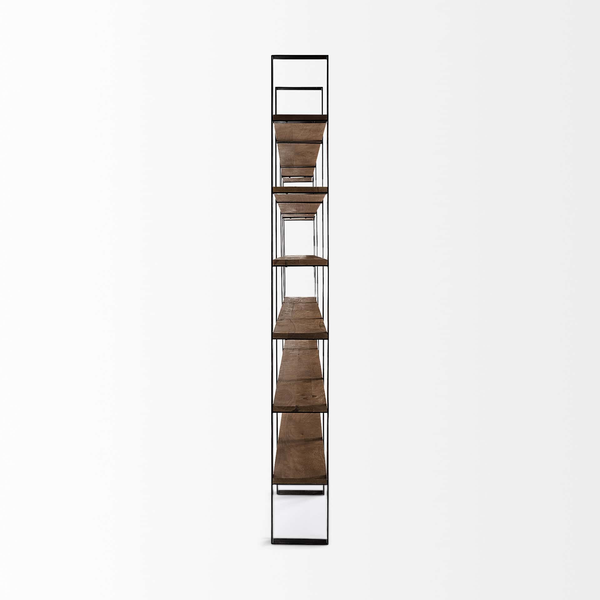 taunton ii 80l x 10.5w x 90h dark brown wood and black iron six shelving unit