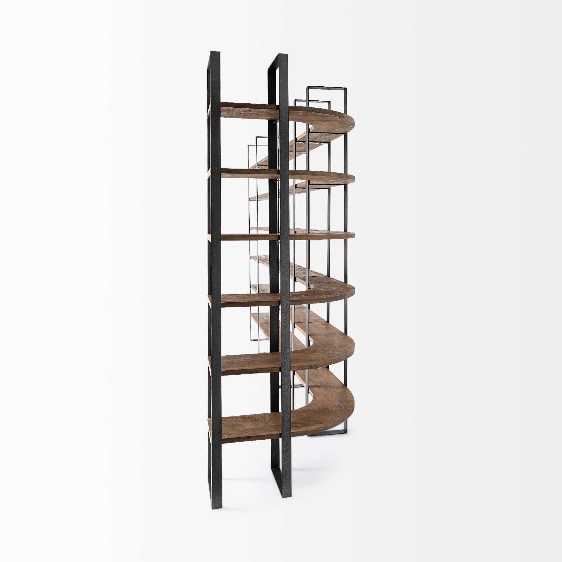 taunton ii 80l x 10.5w x 90h dark brown wood and black iron six shelving unit