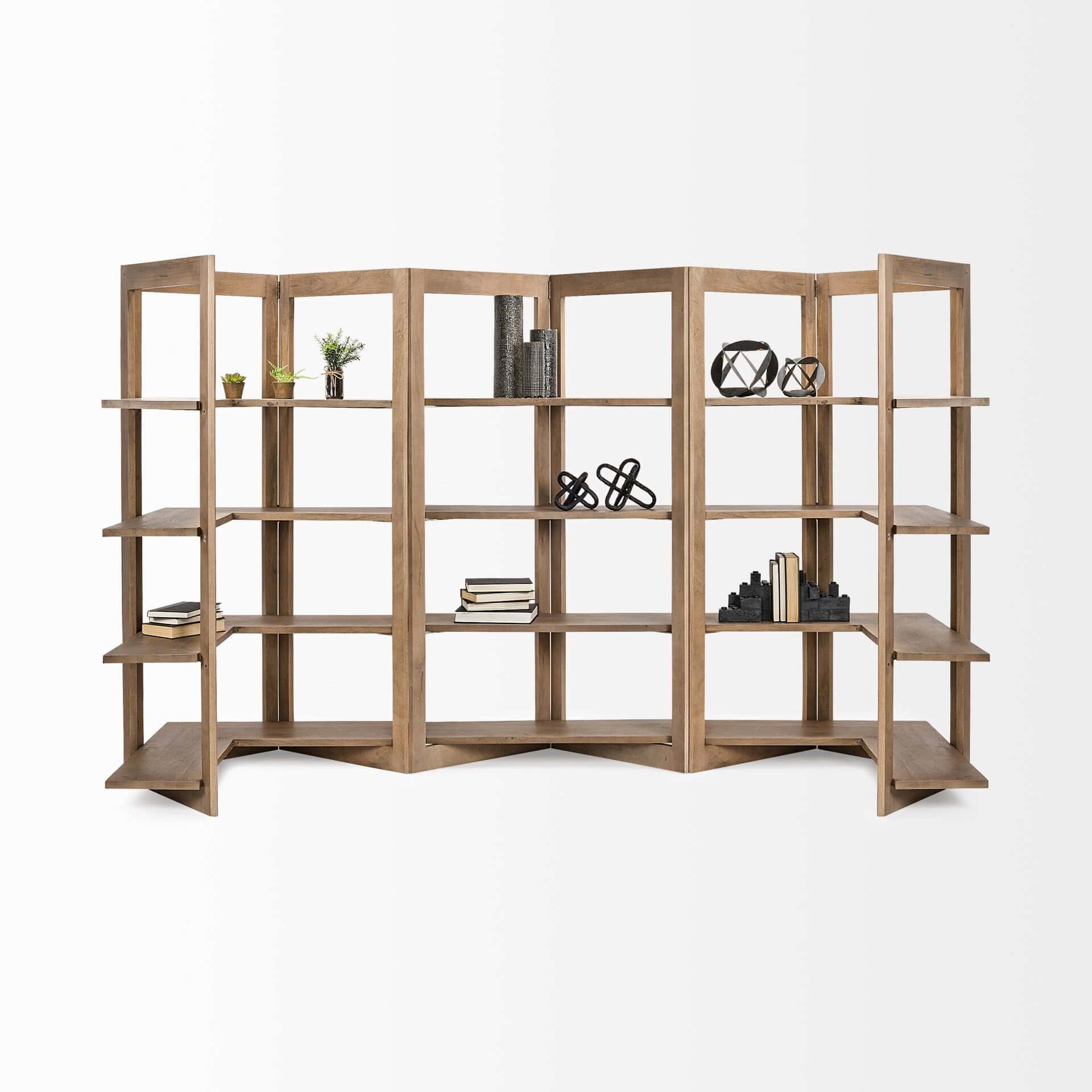 turnbull i 42l x 16w x 72h light brown wood four shelf shelving unit