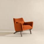 Orange Velvet Mid-Century Modern Armchair with Solid Wood Frame