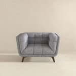 Grey Fabric Mid-Century Modern Lounge Chair with Walnut Legs