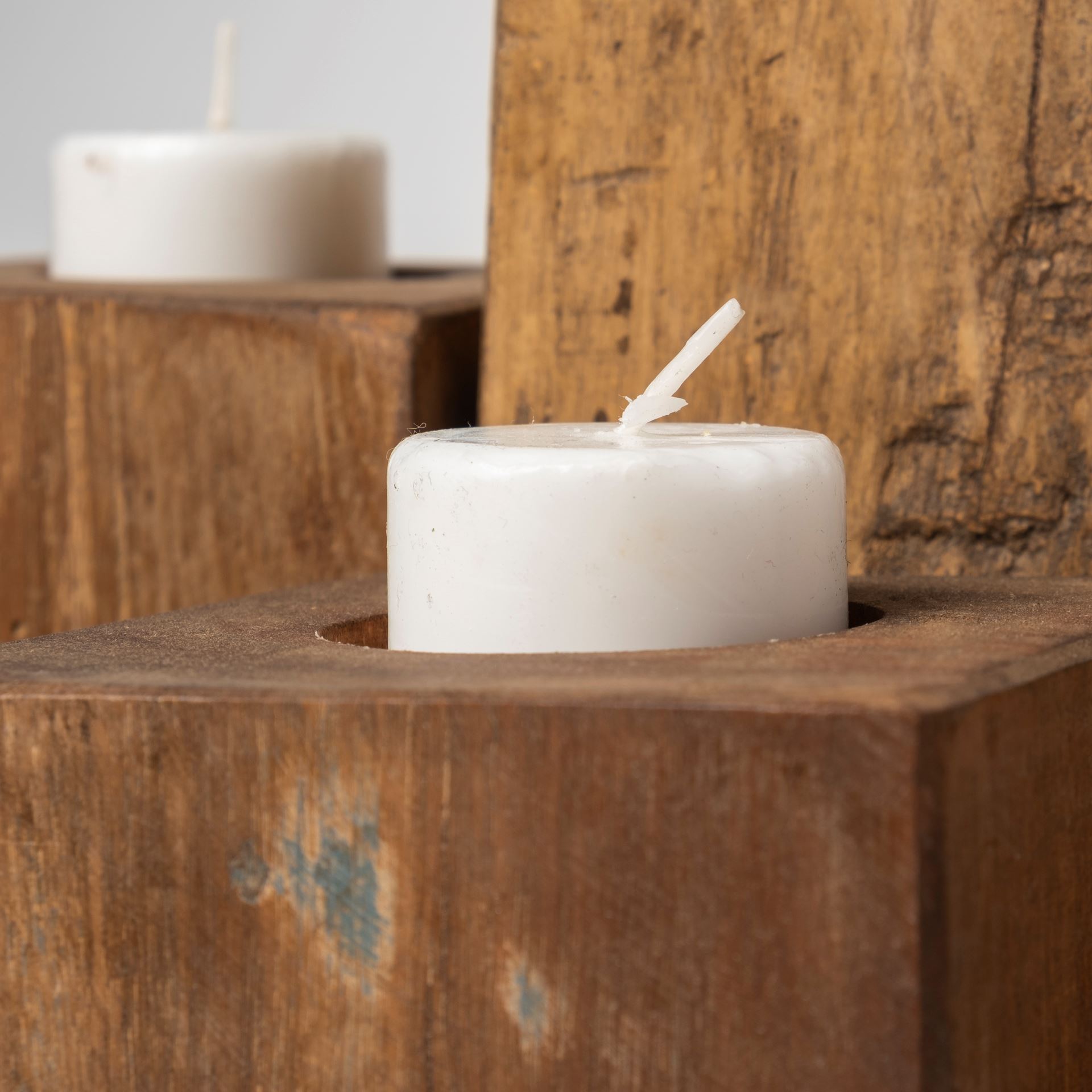 cassius light brown nine wood block table candle holder