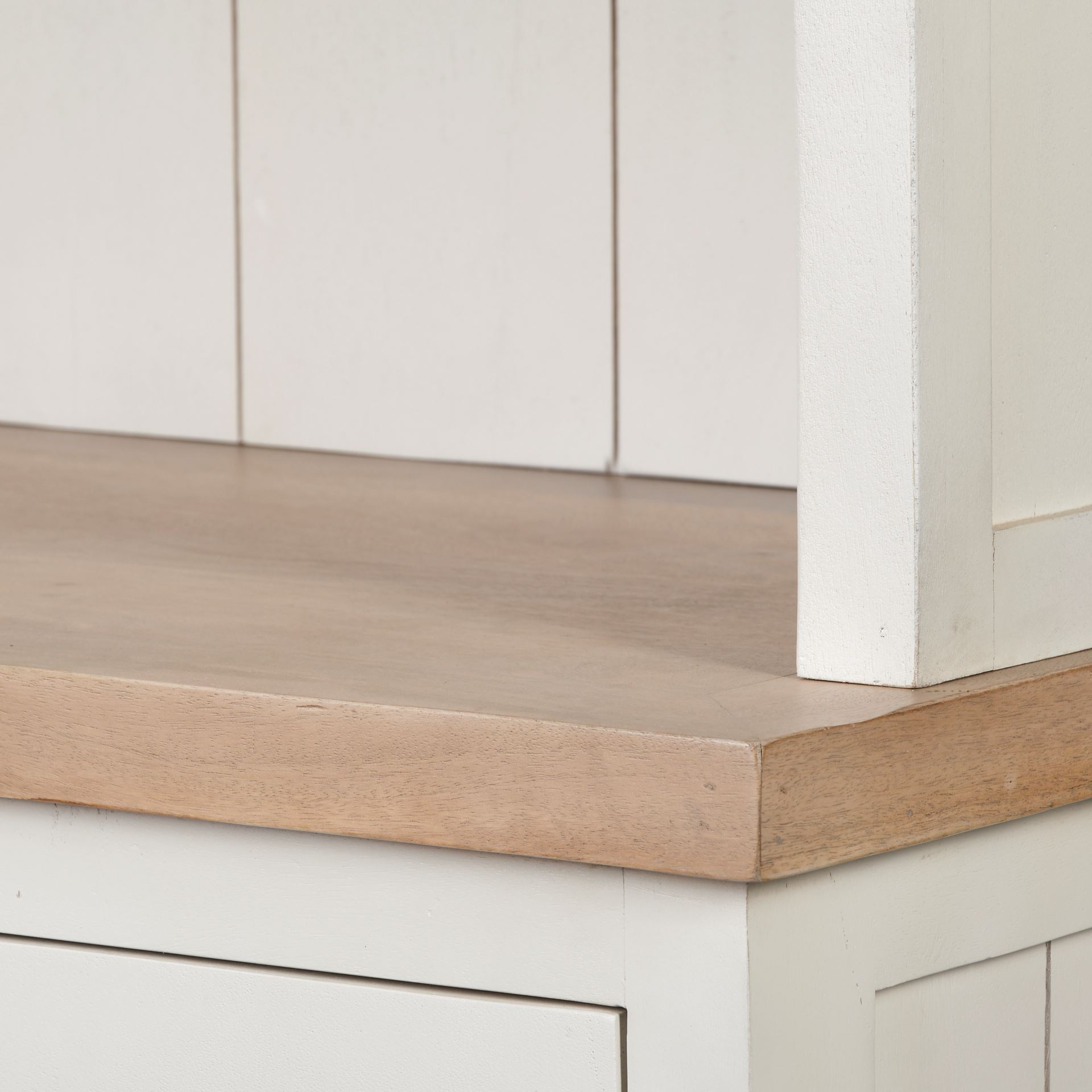 fairview i white and medium brown wood three shelf shelving unit
