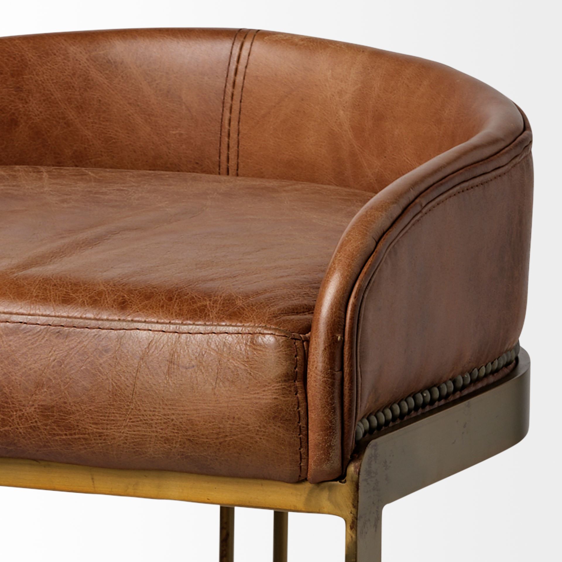 hollyfield ii brown leather seat gold metal base bar stool
