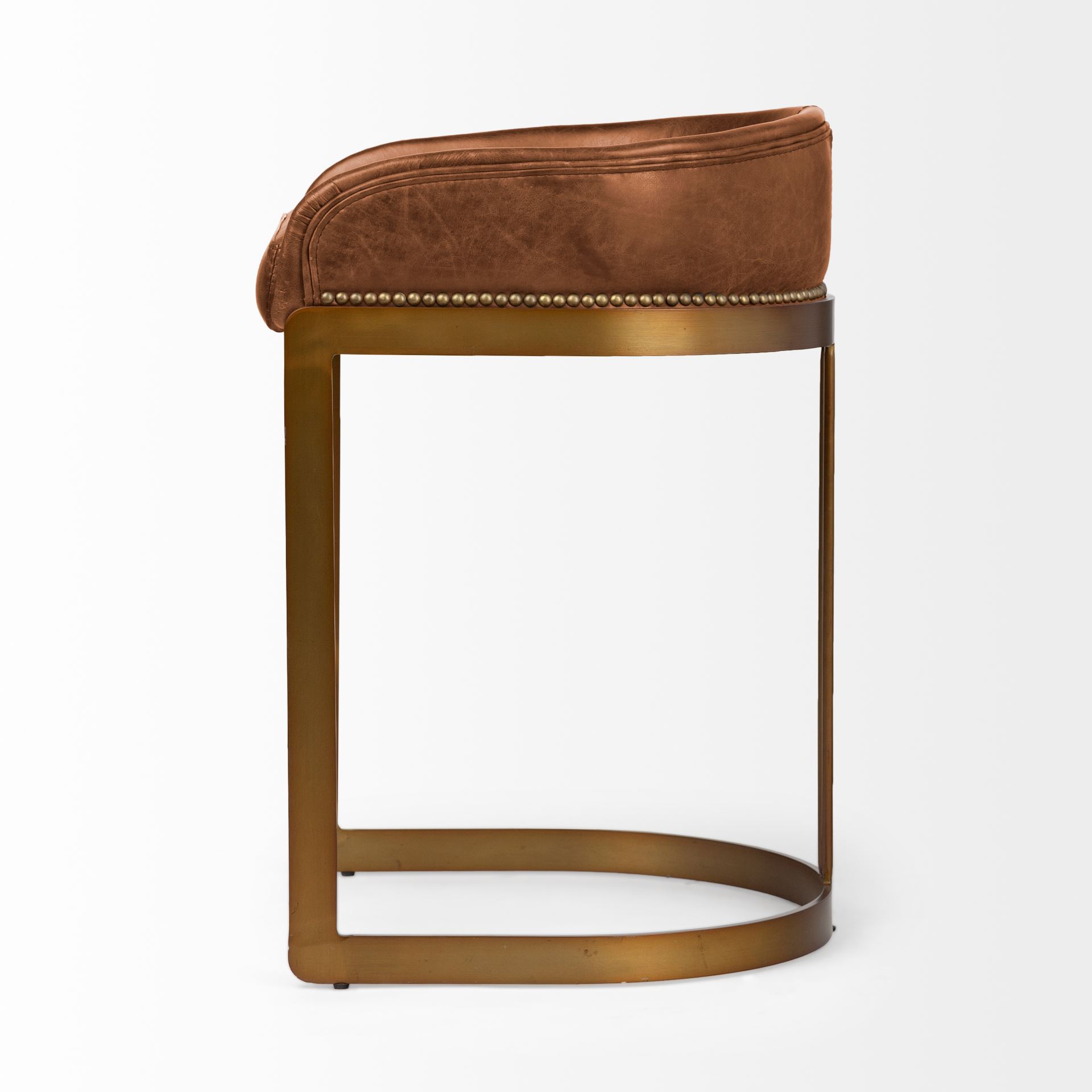 hollyfield ii brown leather seat gold metal base stool