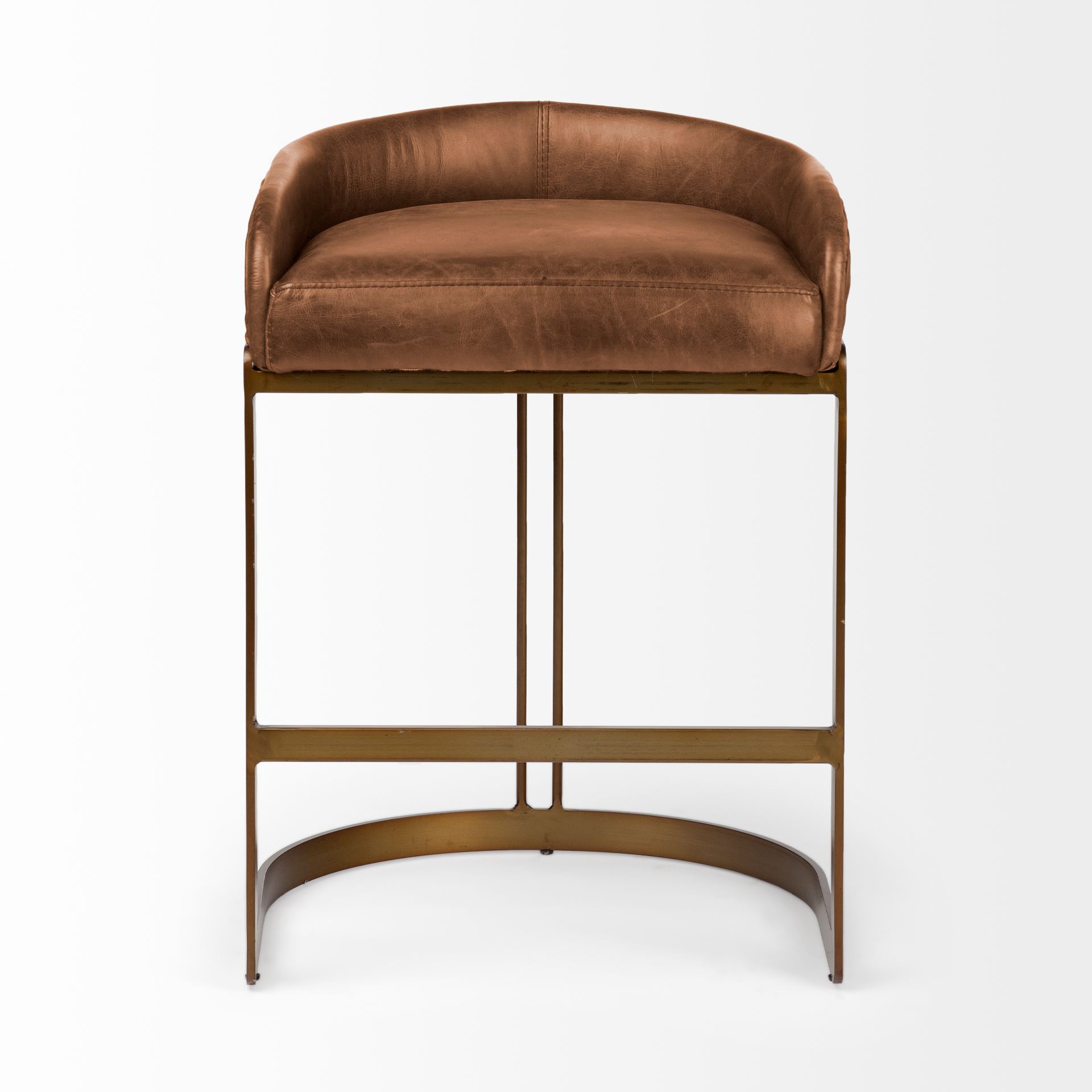 hollyfield ii brown leather seat gold metal base stool