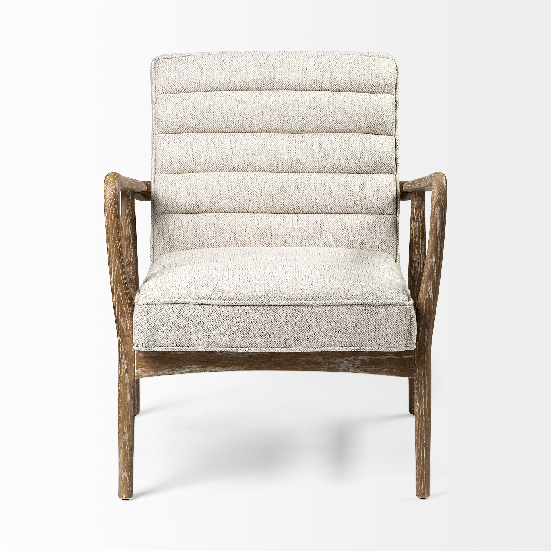 ajax ii cream fabric w/ brown wooden frame accent chair